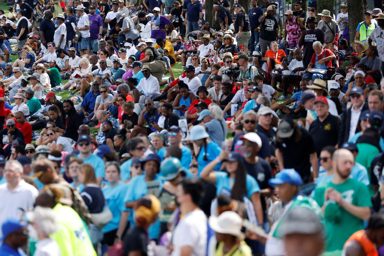Demonstrators for racial justice gather on the 60th anniversary of the March On Washington and Martin Luther King Jr's historic "I Have a Dream" speech at the Lincoln Memorial in Washington D.C, U.S., August 26, 2023. REUTERS/Jonathan Ernst