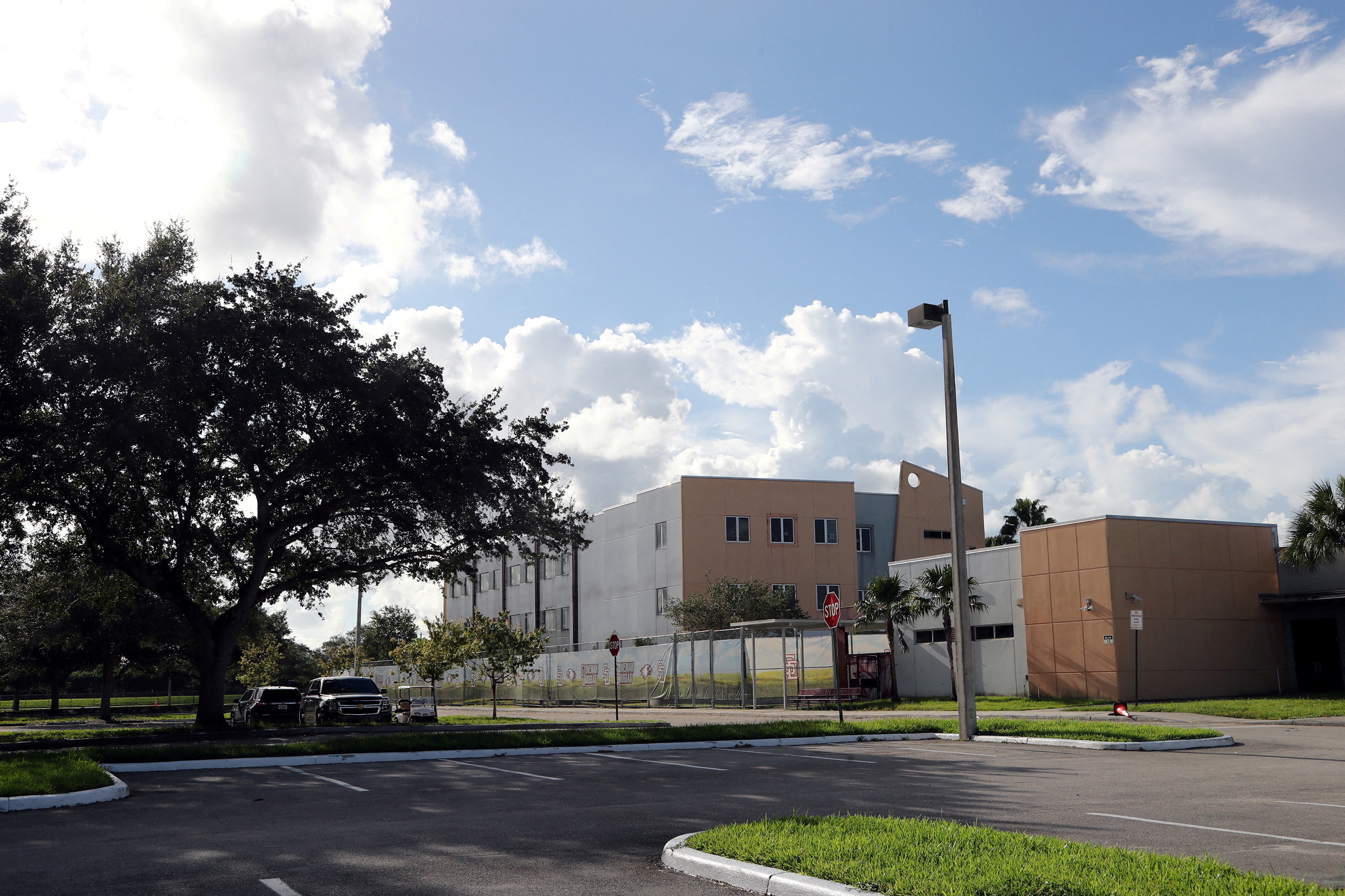 The "1200 building" at Marjory Stoneman Douglas High School, the crime scene where the 2018 shootings took place, is seen in Parkland, Florida, U.S. August 4, 2022. Amy Beth Bennett/Pool via REUTERS/File Photo