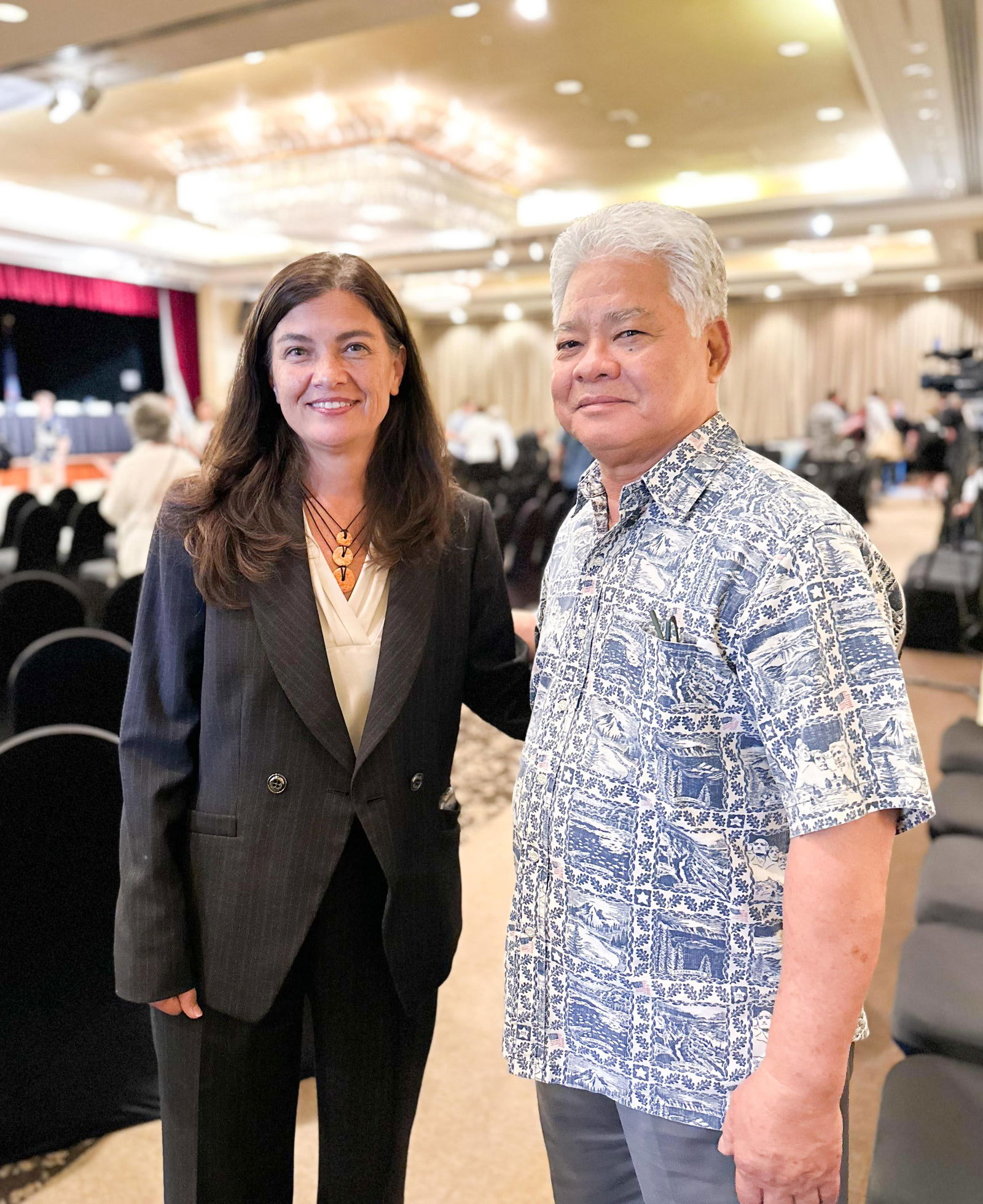 Gov. Arnold I. Palacios with Speaker of the Guam Legislature Therese M. Terlaje.