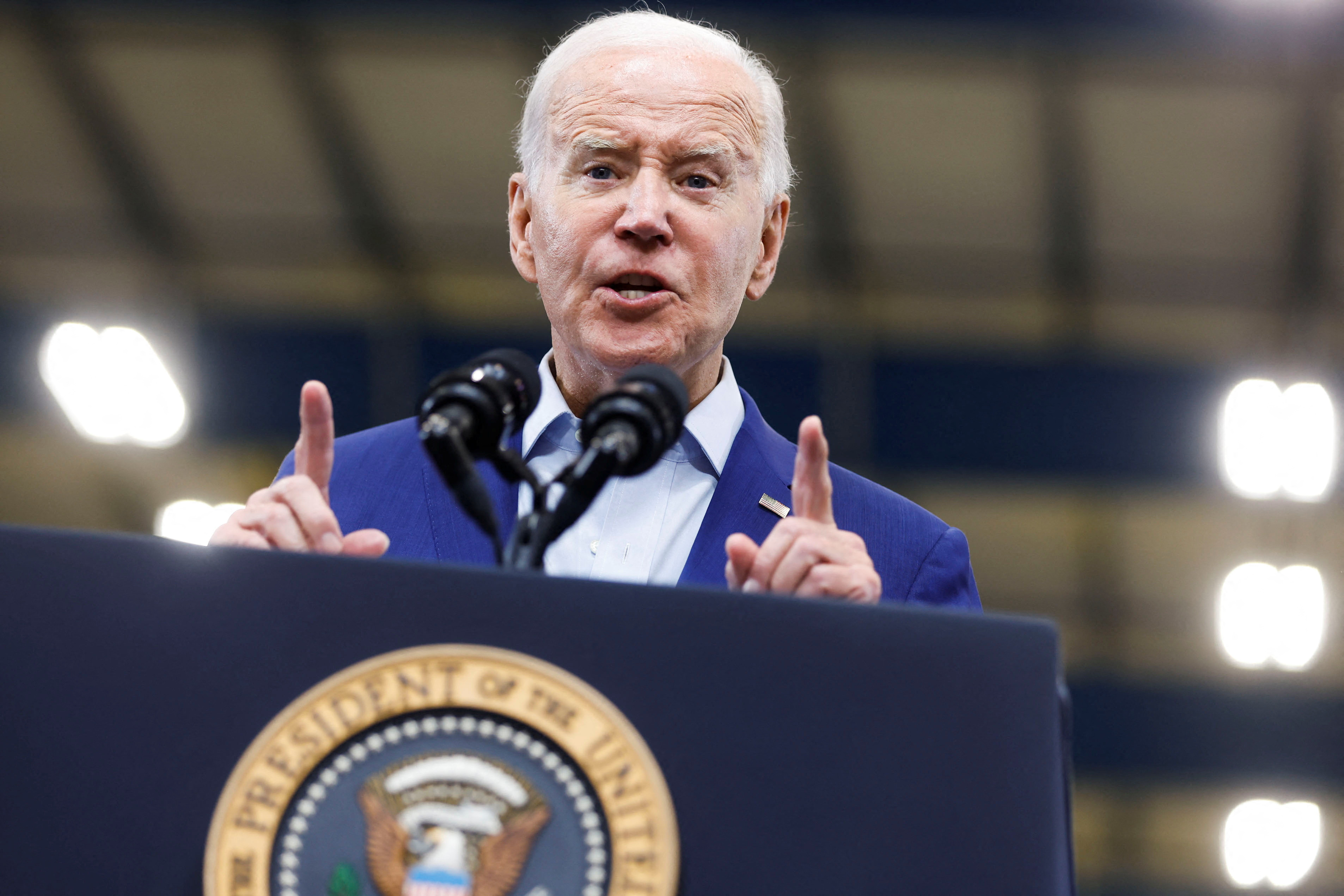 U.S. President Joe Biden delivers remarks on the economy at Arcosa, a wind tower manufacturing facility, in Belen, New Mexico, U.S., August 9, 2023. REUTERS/Jonathan Ernst