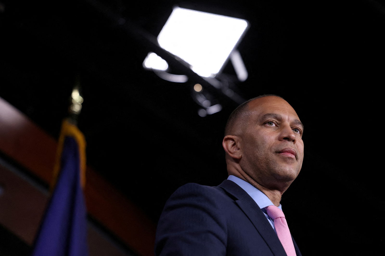 U.S. House Democratic Leader Hakeem Jeffries (D-NY) speaks at a news conference on Capitol Hill following a House Democratic Caucus meeting ahead of an expected vote in the U.S. House of Representatives on a bill raising the federal government's $31.4 trillion debt ceiling, in Washington, U.S., May 31, 2023. REUTERS/Julia Nikhinson/File Photo