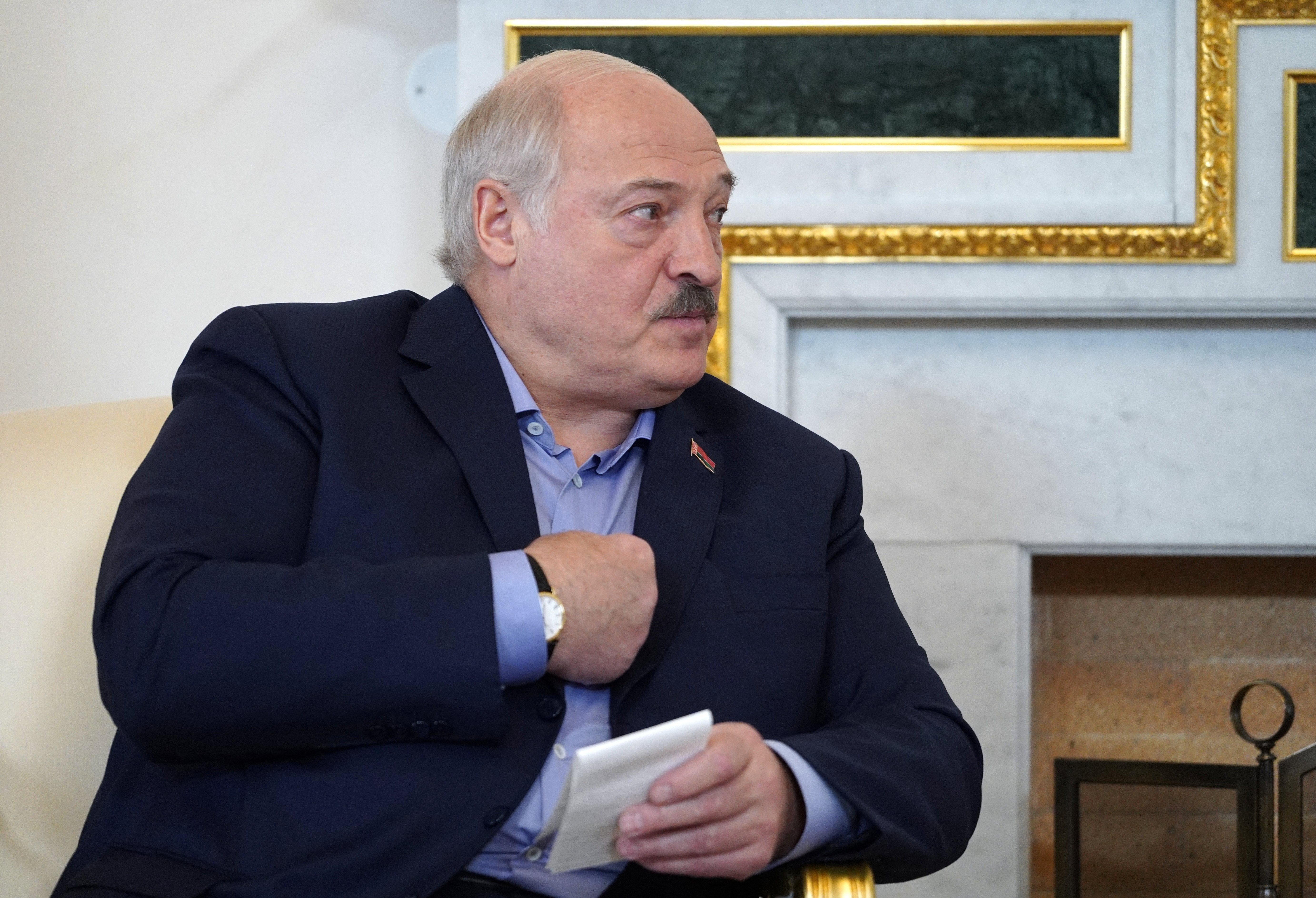Belarusian President Alexander Lukashenko attends a meeting with Russian President Vladimir Putin in Saint Petersburg, Russia July 23, 2023. Sputnik/Alexei Danichev/Kremlin via REUTERS/File Photo