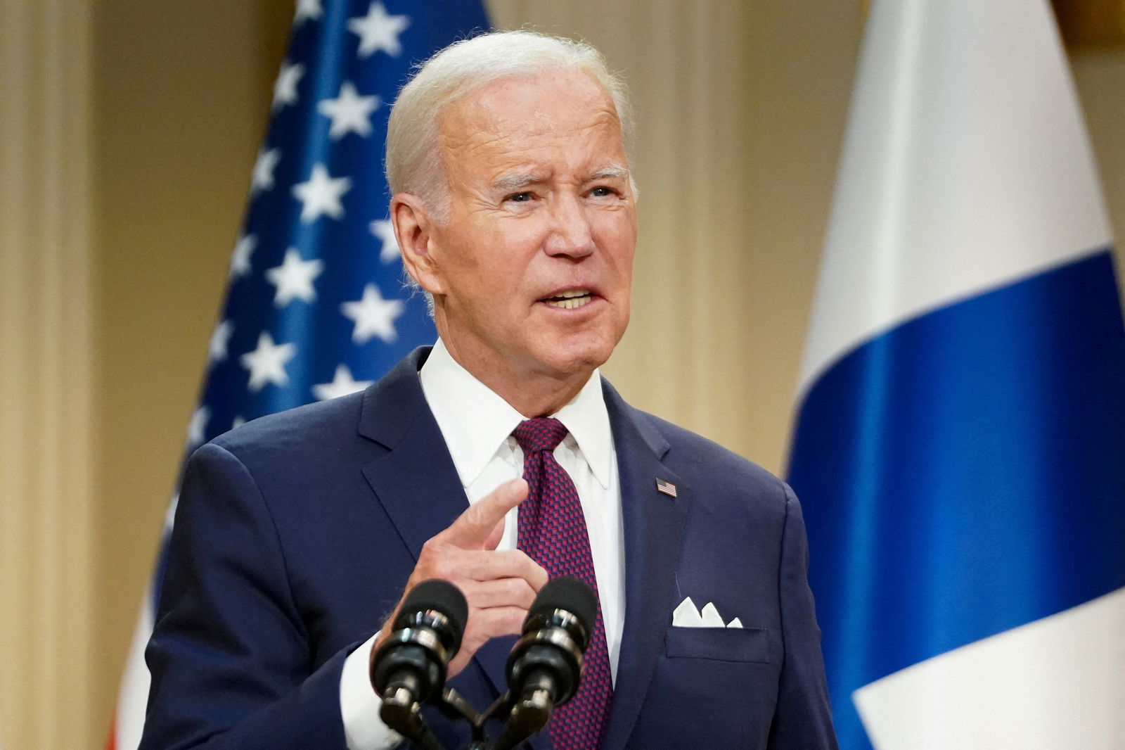 U.S. President Joe Biden speaks as he holds a press conference with Finland's President Sauli Niinisto in Helsinki, Finland, July 13, 2023. REUTERS/Kevin Lamarque/File Photo