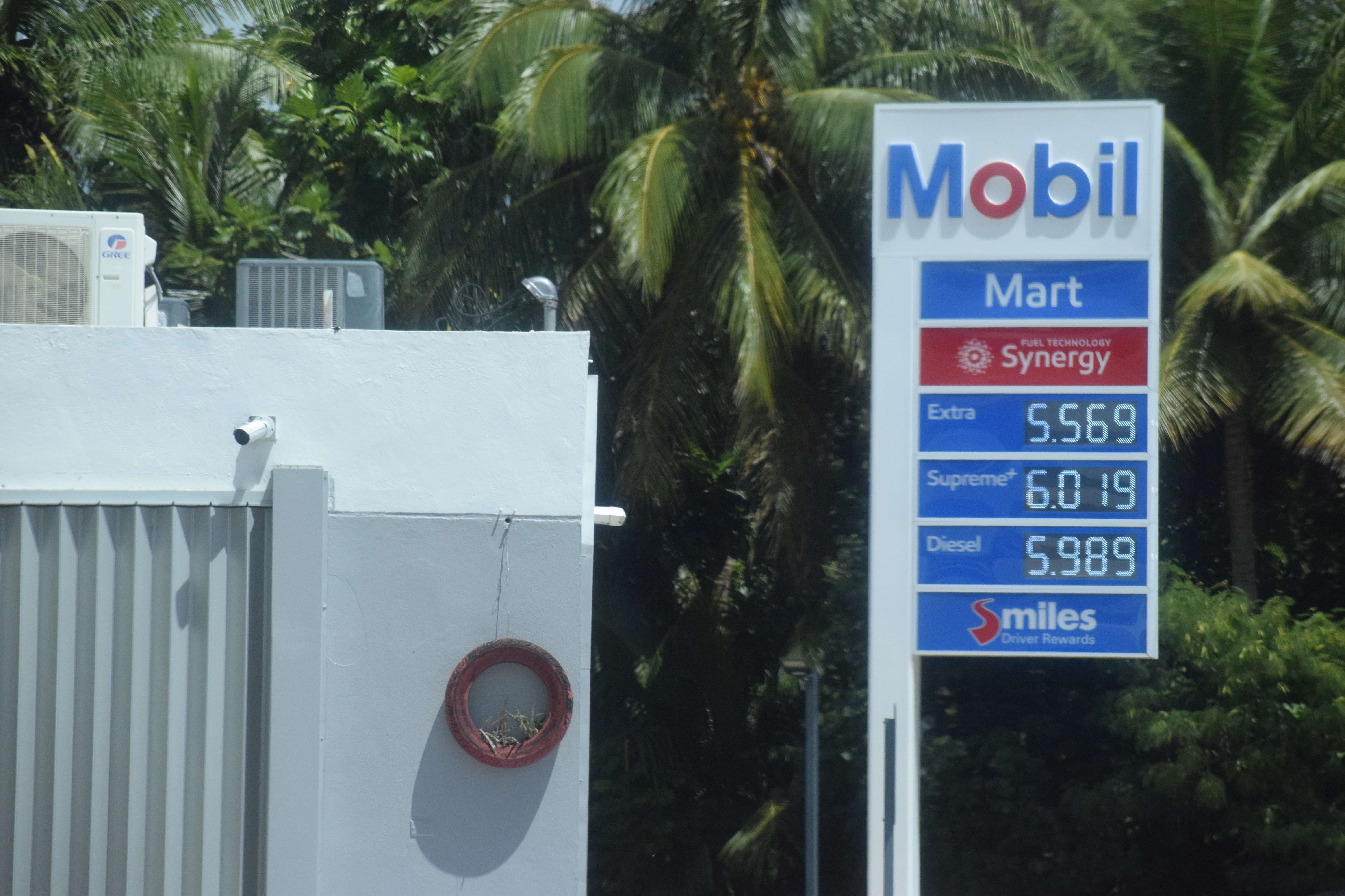 Mobil Oil Marianas in Chalan Kiya displays its new prices on Wednesday.