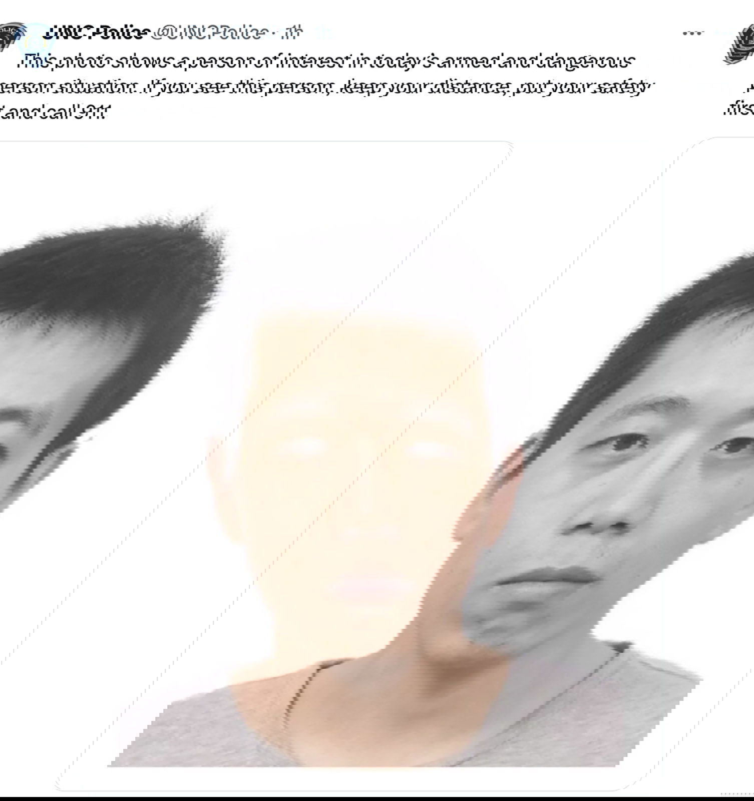 UNC Police released a photo of a “person of interest” they said was wanted in the investigation. (UNC Police/TNS)