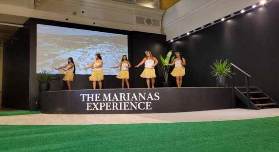 Indigenous Chamorro dance is performed on July 20, 2023, at The Marianas Experience, a free interactive cultural experience open to the public on Tuesdays, Thursdays, and Saturdays at T Galleria in Garapan, Saipan.