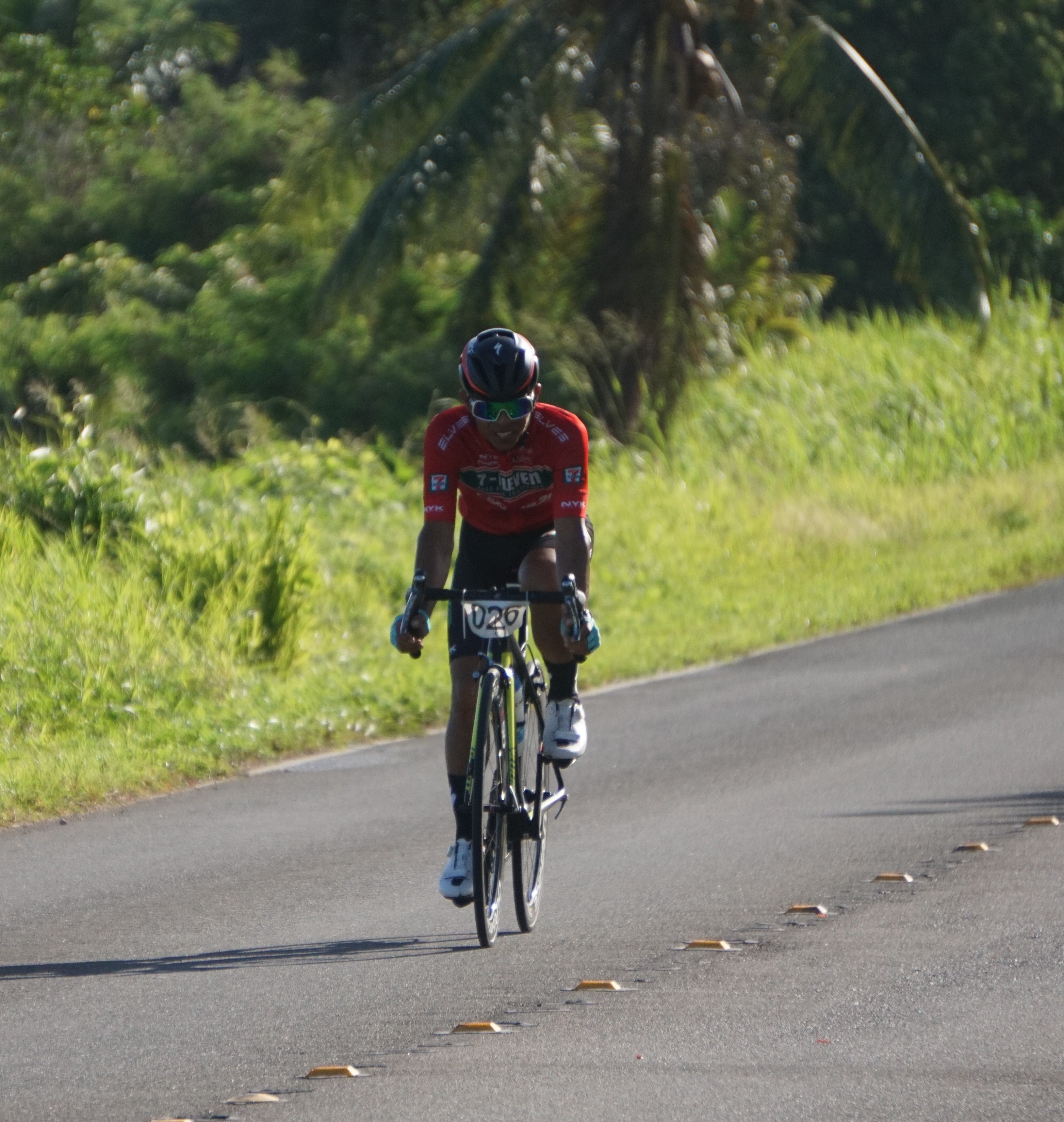 Joel Buco smiles as he approaches the finish line of the Hell of Marianas Race Series 2023 at the former Mariana Resort & Spa.