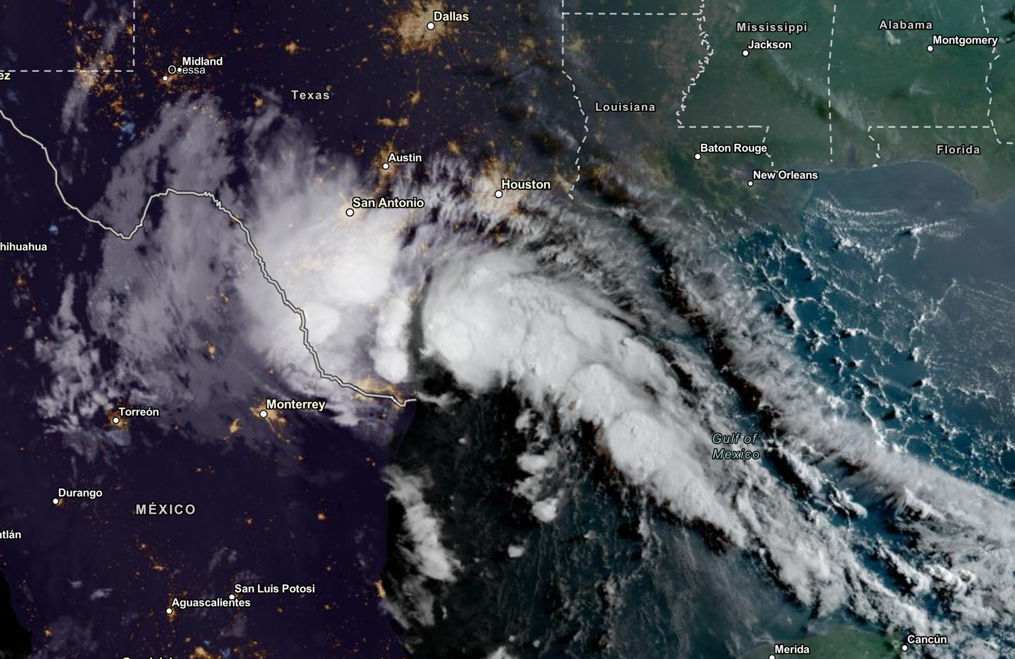 Tropical Storm Harold moving northwest in the Gulf of Mexico, August 22, 2023. via NOAA