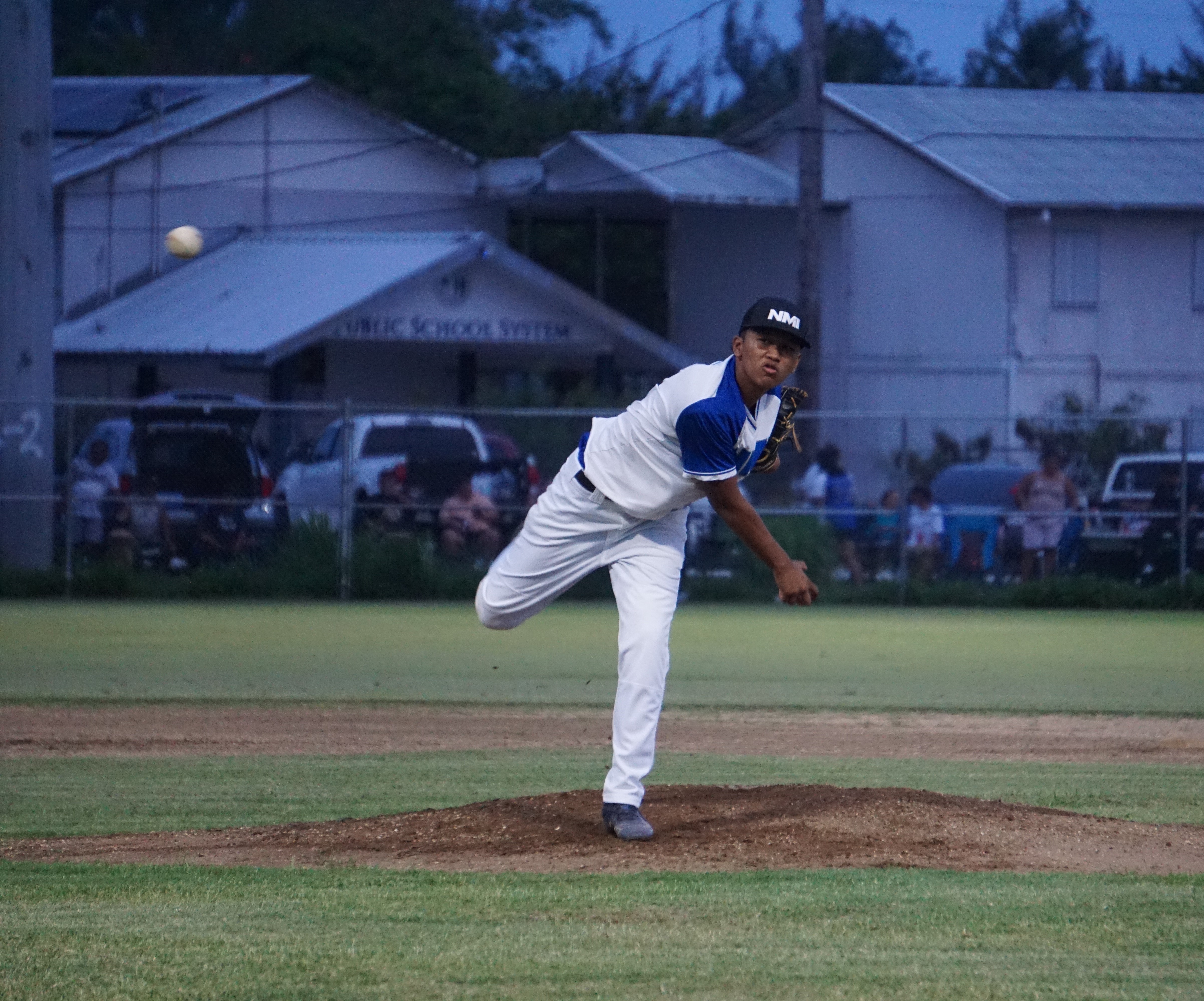 The Junior Nationals' Angelo Igitol pitches against the CK Bears during a Tan Holdings Saipan Baseball League game at the Francisco "Tan Ko" Palacios Baseball Field.