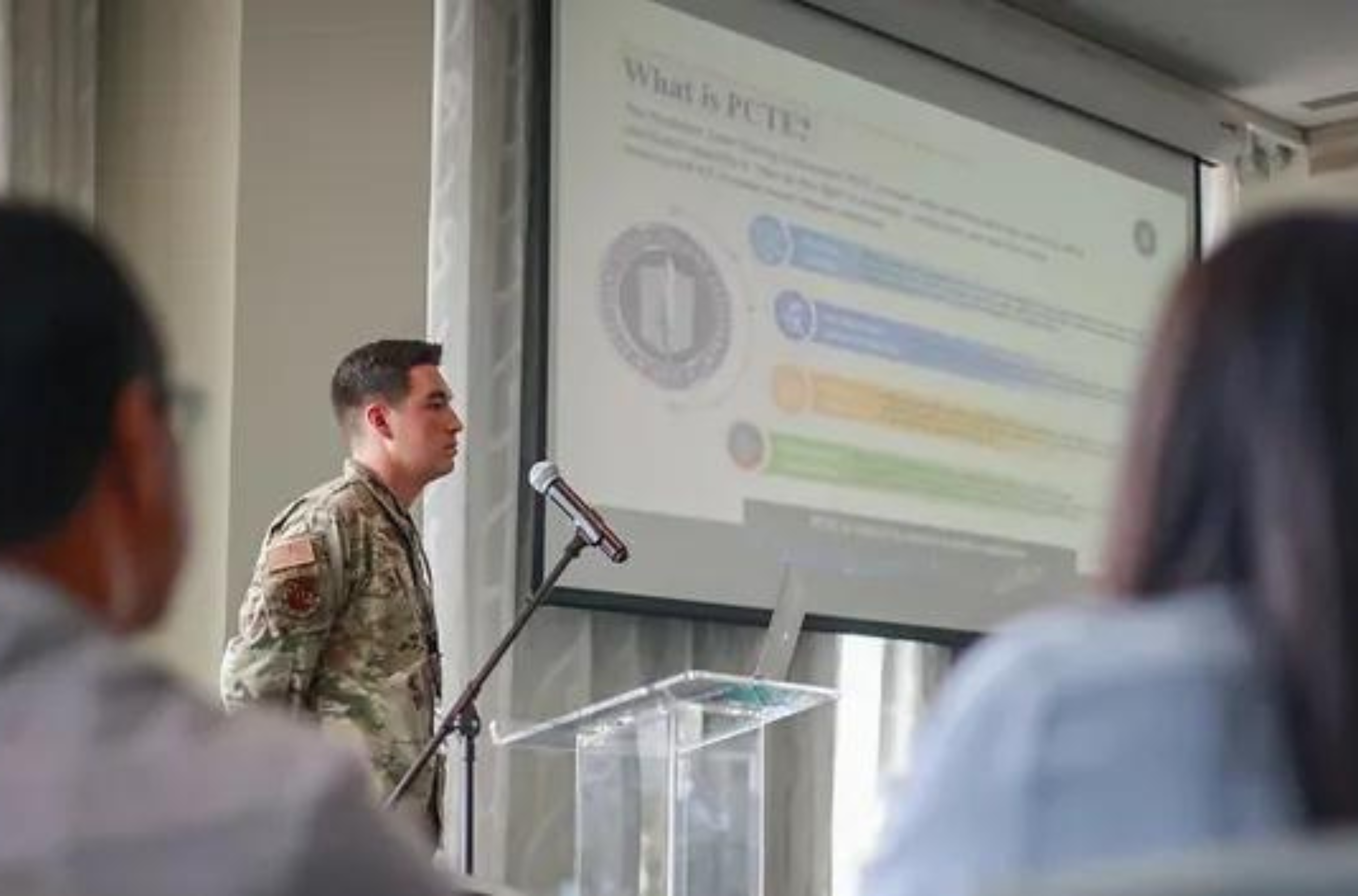 Guam National Guard. U.S. Cyber Command Capt. Stephen Romans explains how a units train using a realistic cyber range during a meeting hosted by the National Guard at the Dusit Beach Resort July 17, 2023. 