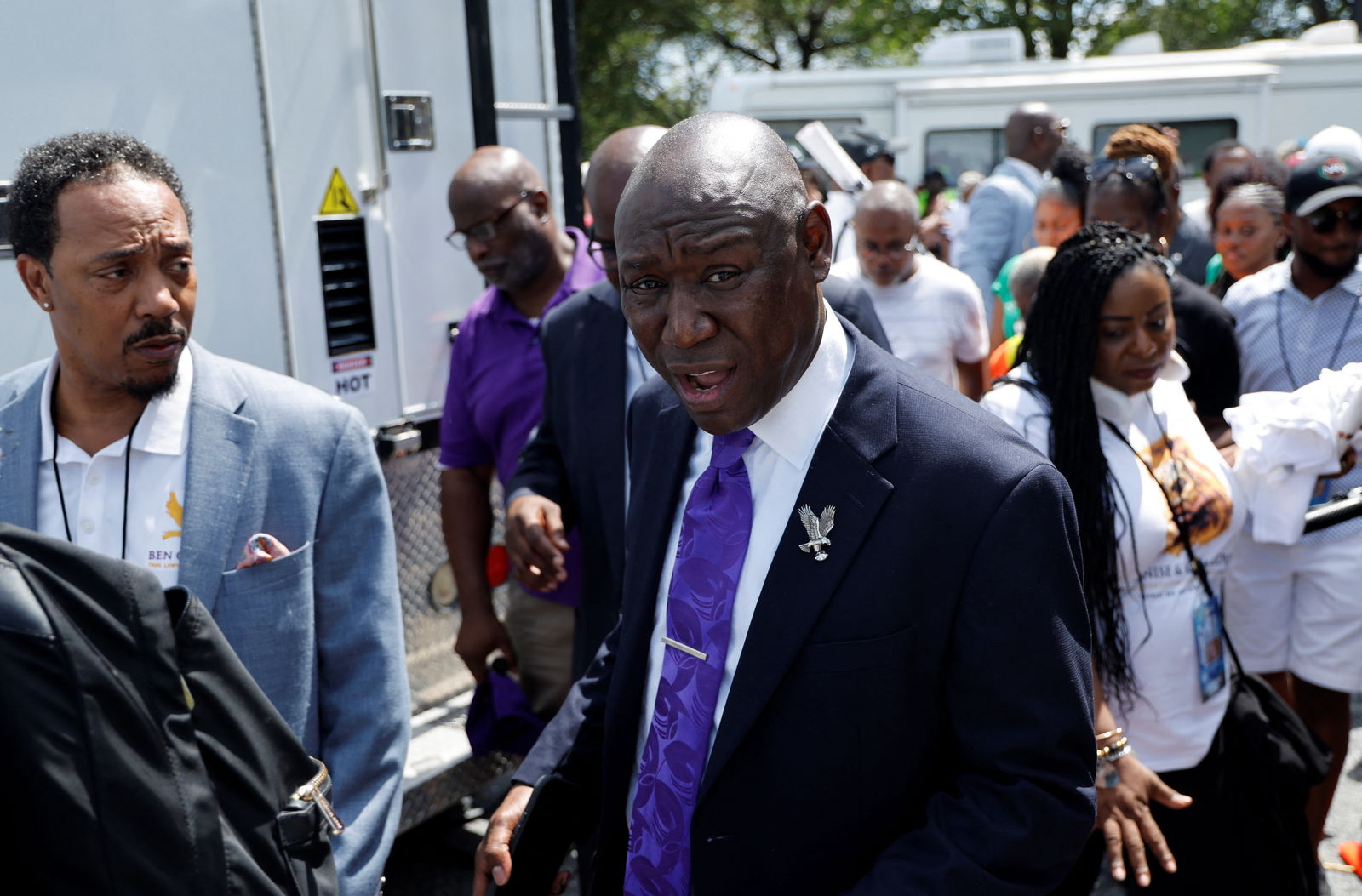 Civil rights attorney Benjamin Crump walks as demonstrators for racial justice gather on the 60th anniversary of the March On Washington and Martin Luther King Jr's historic "I Have a Dream" speech at the Lincoln Memorial in Washington D.C, U.S., August 26, 2023. REUTERS/Jonathan Ernst