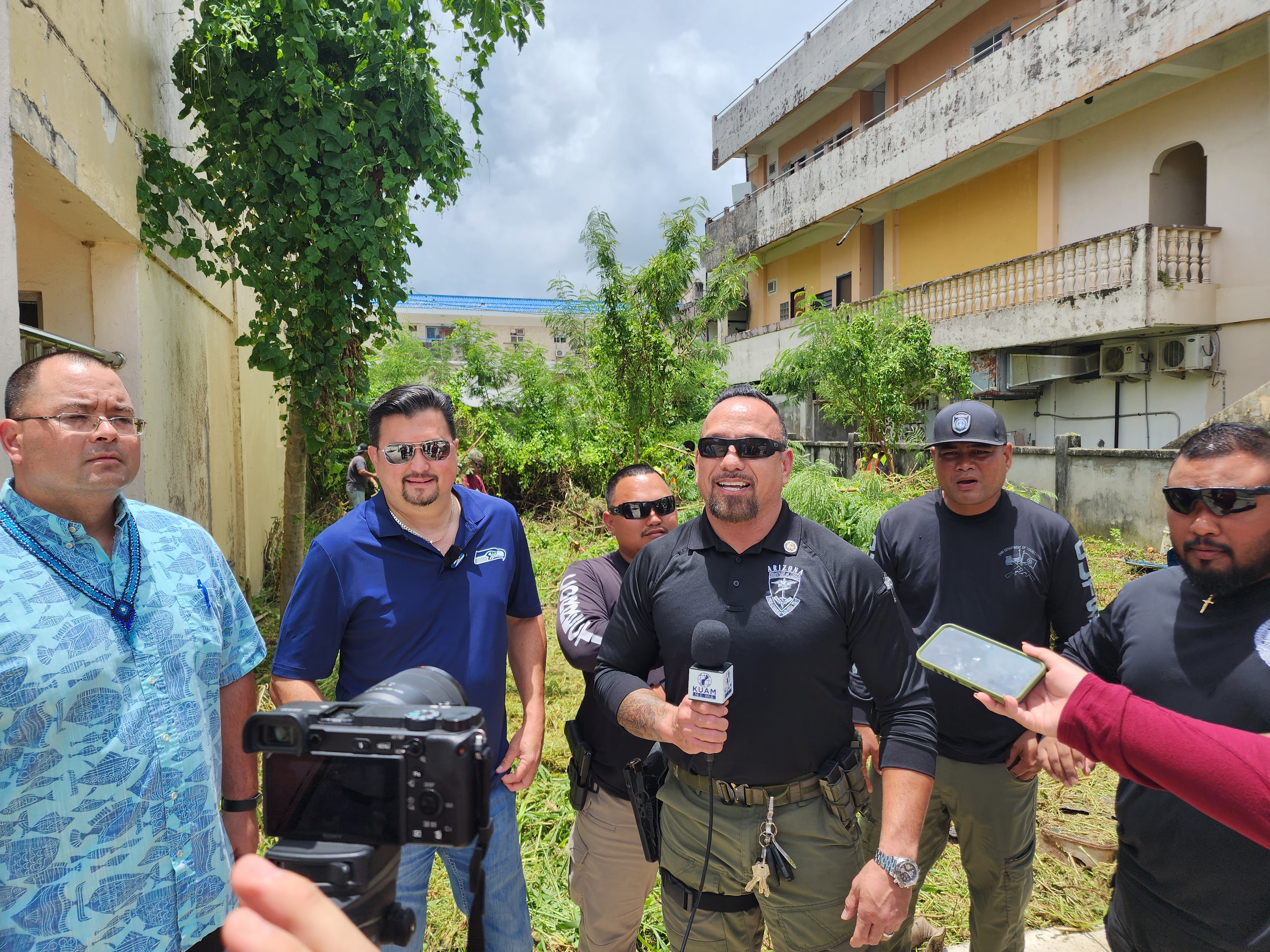 Corrections Commissioner Anthony Torres speaks to reporters on Wednesday regarding the inmate community outreach program. Also in photo are Speaker Edmund Villagomez and House Floor Leader Edwin Propst.