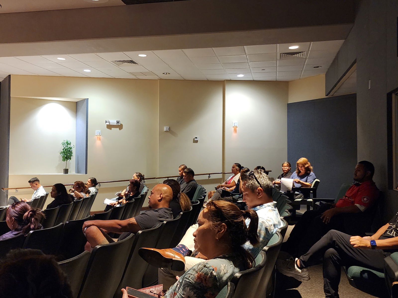 Stakeholders, business operators and other community members attend the first Department of Public Safety town hall meeting on Aug. 18 at the American Memorial Park Visitor Center.            