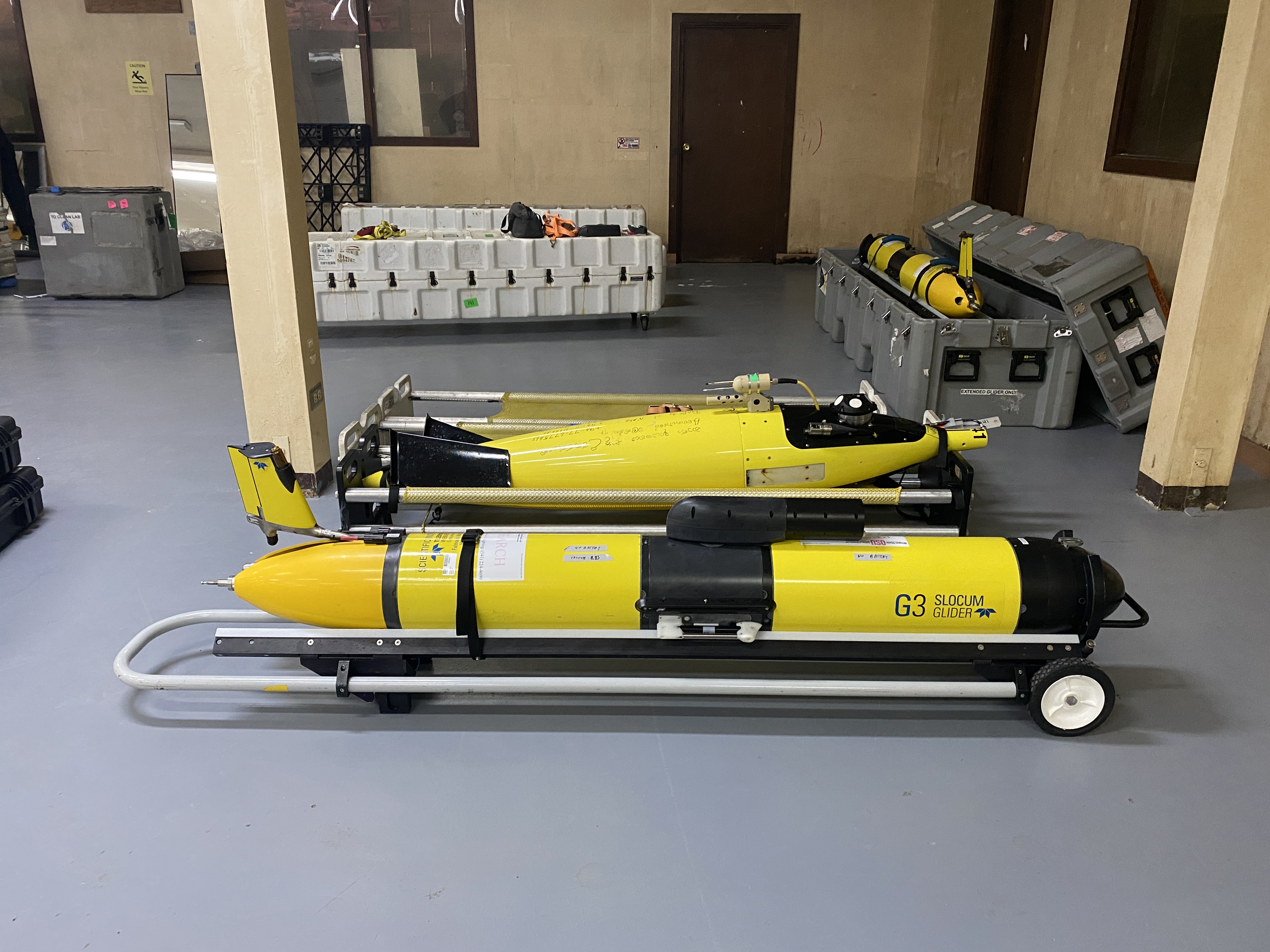 Ocean gliders that have been pulled from the waters off Saipan.