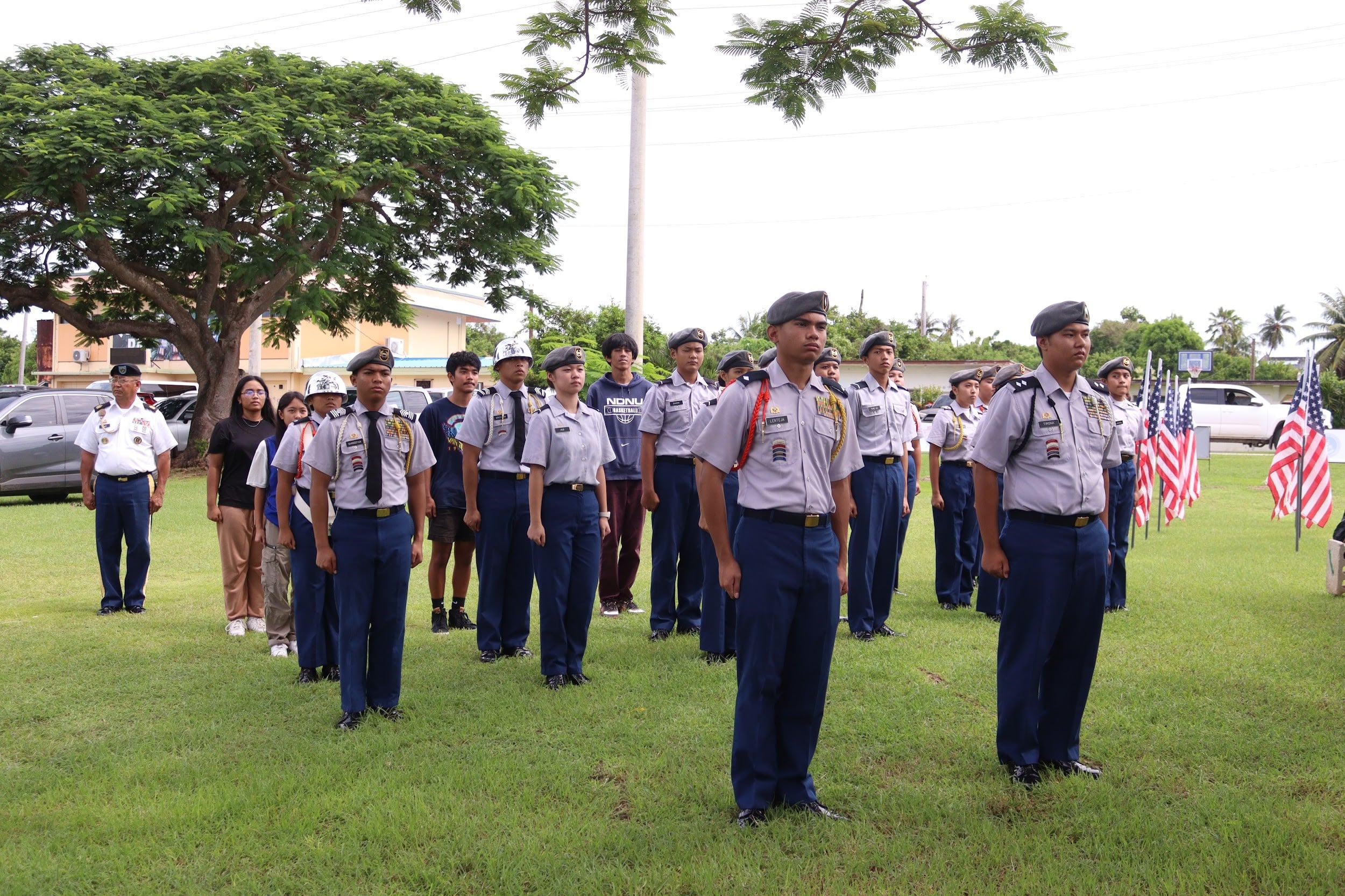 The JROTC cadets of the Stallion Battalion stand in formation.