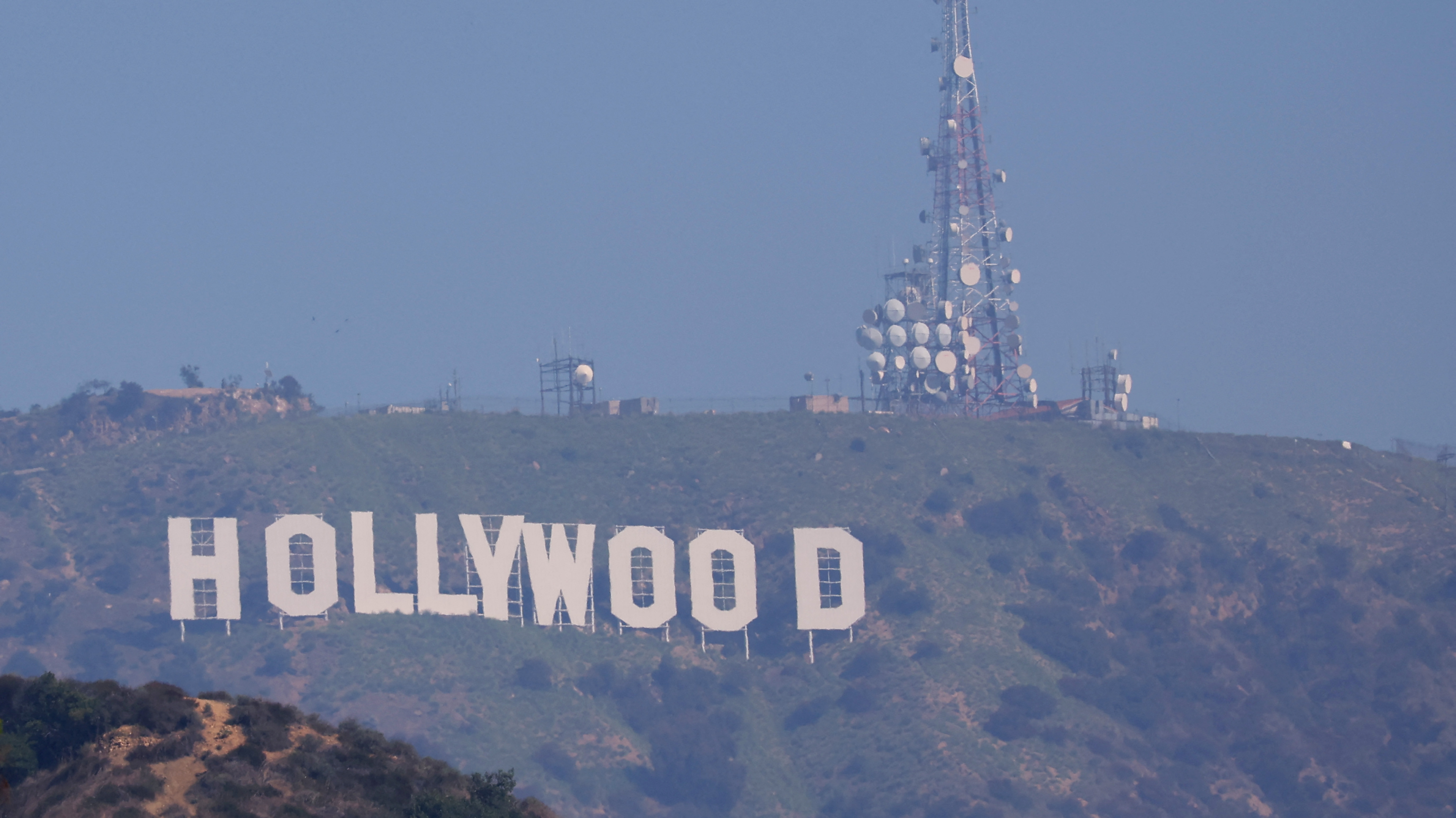 The iconic Hollywood sign is pictured the day after the Writers Guild of America (WGA) announced it reached a preliminary labor agreement with major studios in Los Angeles, California, U.S., September 25, 2023. 