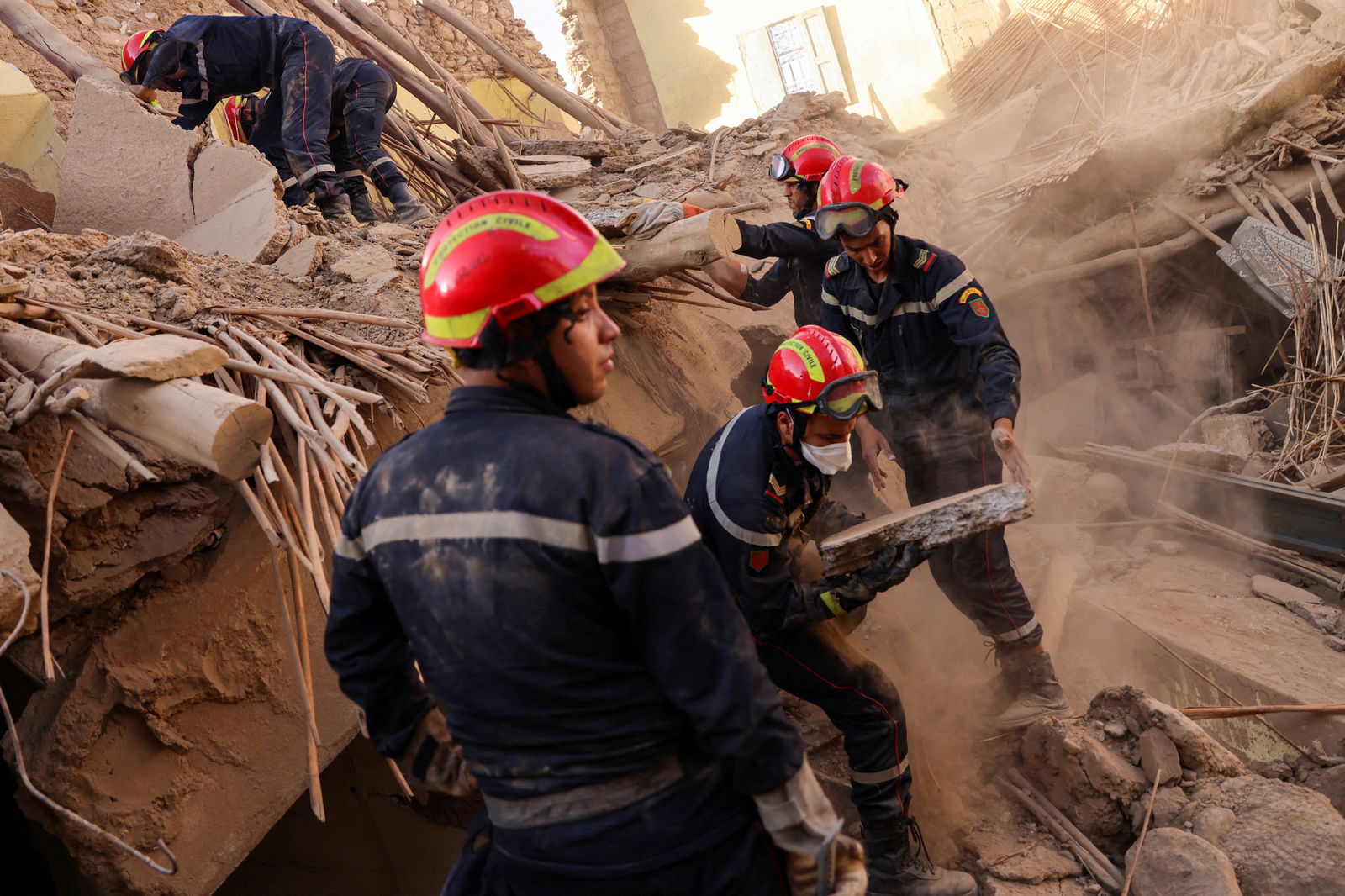 Emergency crews work, in the aftermath of a deadly earthquake, in Amizmiz, Morocco, September 10, 2023. 