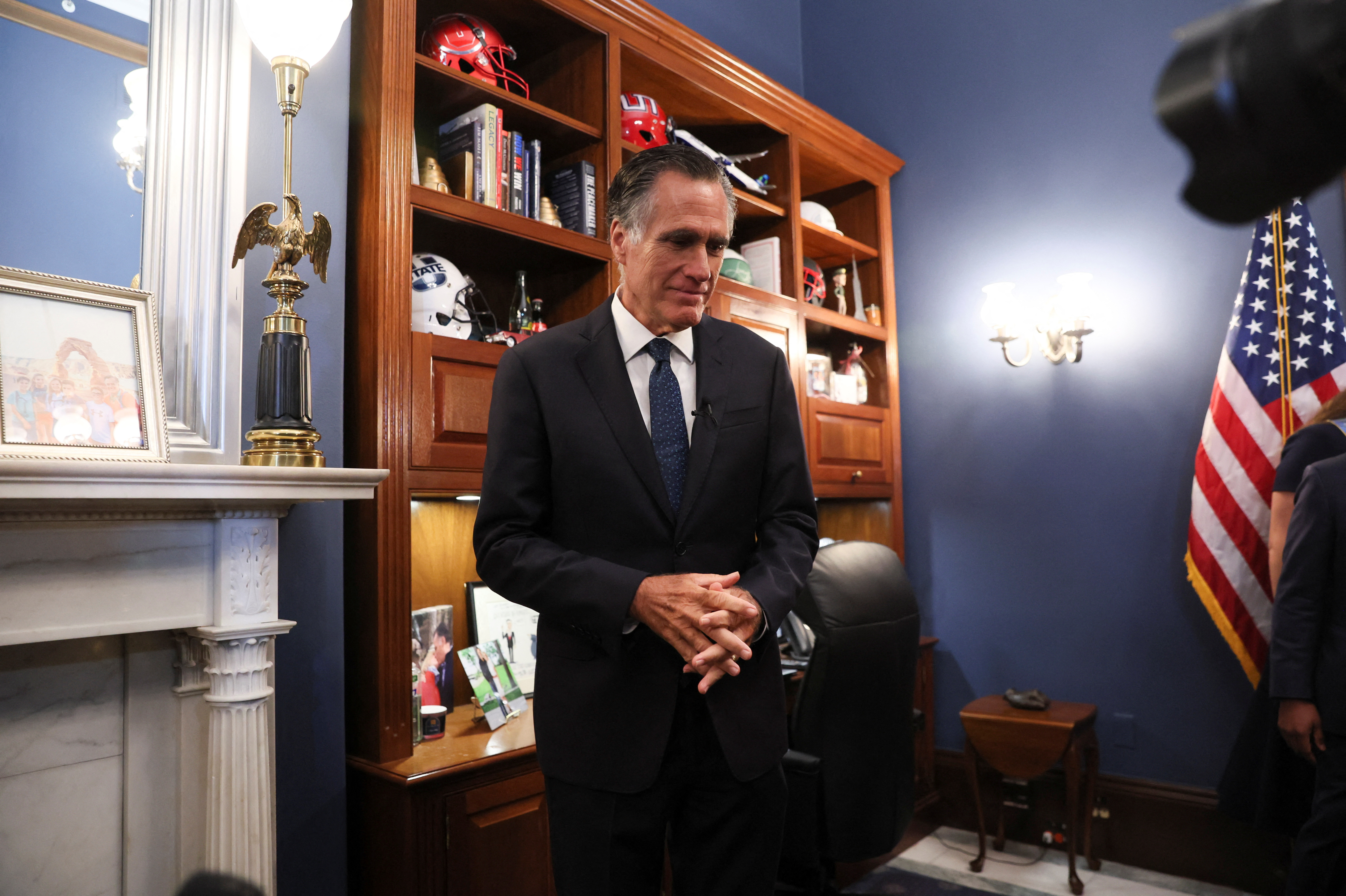 U.S. Senator Mitt Romney (R-UT) faces reporters during a news conference where he discussed his intention not to seek reelection following the end of his current term, which ends in January 2025, on Capitol Hill in Washington, U.S., September 13, 2023. REUTERS/Leah Millis