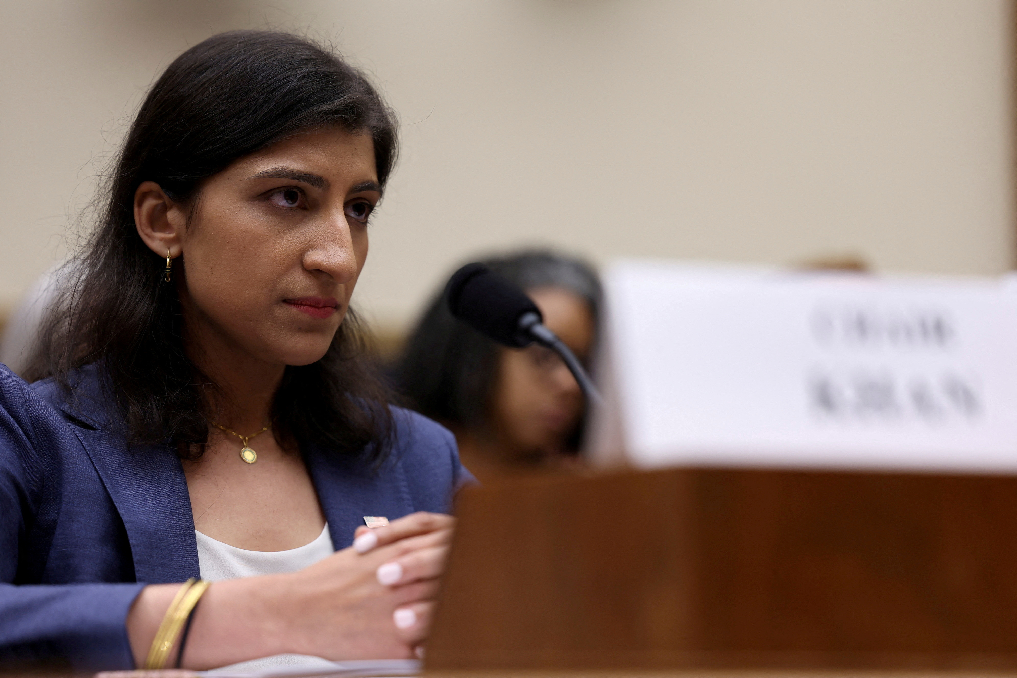 Federal Trade Commission (FTC) Chair Lina Khan listens during a a hearing on "Oversight of the Federal Trade Commission," on Capitol Hill in Washington, U.S., July 13, 2023. 