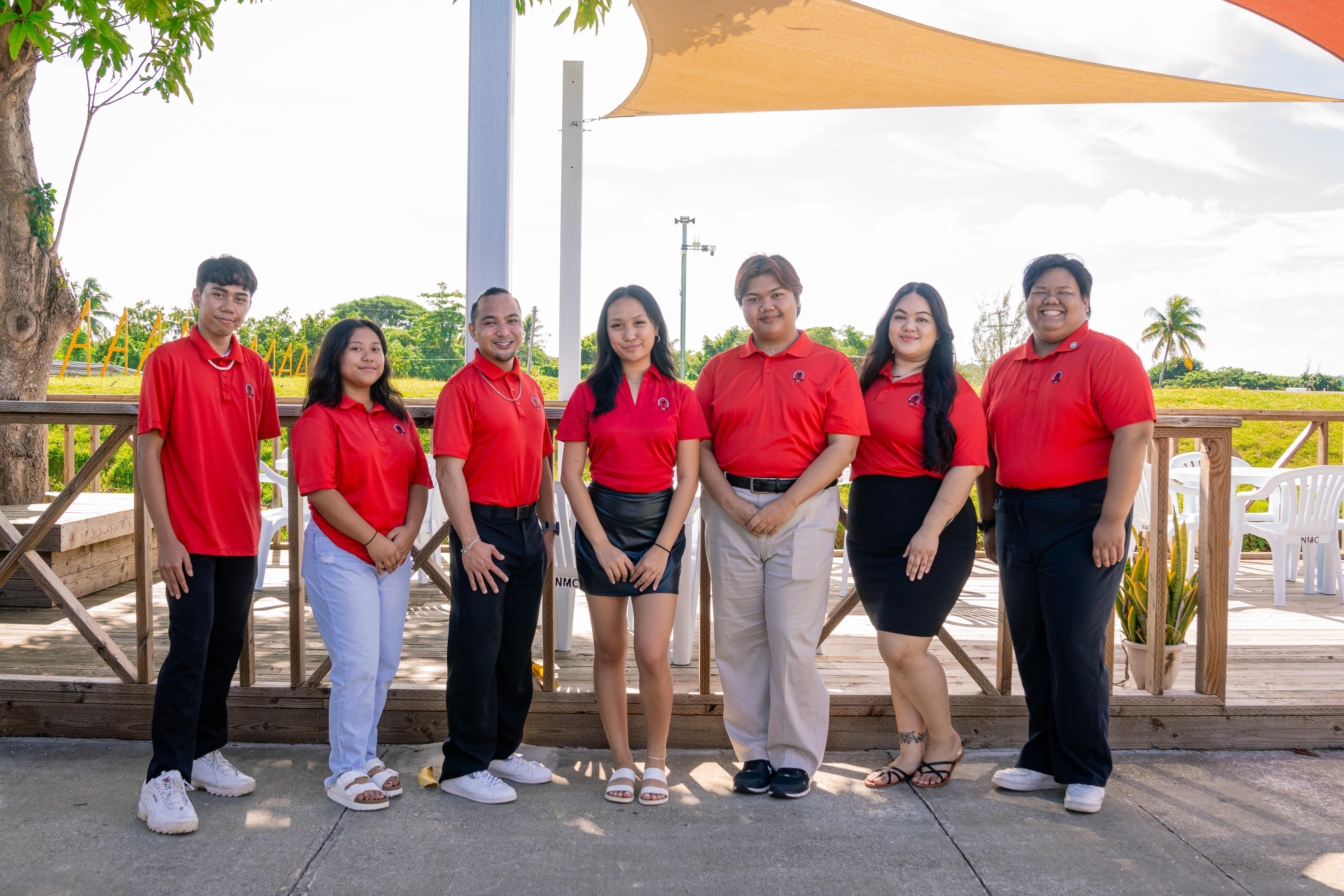 From left, Associated Students of NMC Senators Henry San Nicolas, Claire Barozzo, and Ariel Villagomez, ASNMC Secretary Jinkim Abogado, ASNMC President Bonnie Gio Sagana, ASNMC Vice President Mary-Jo Camacho, and ASNMC Treasurer Rownel “Jody” Coloma.
