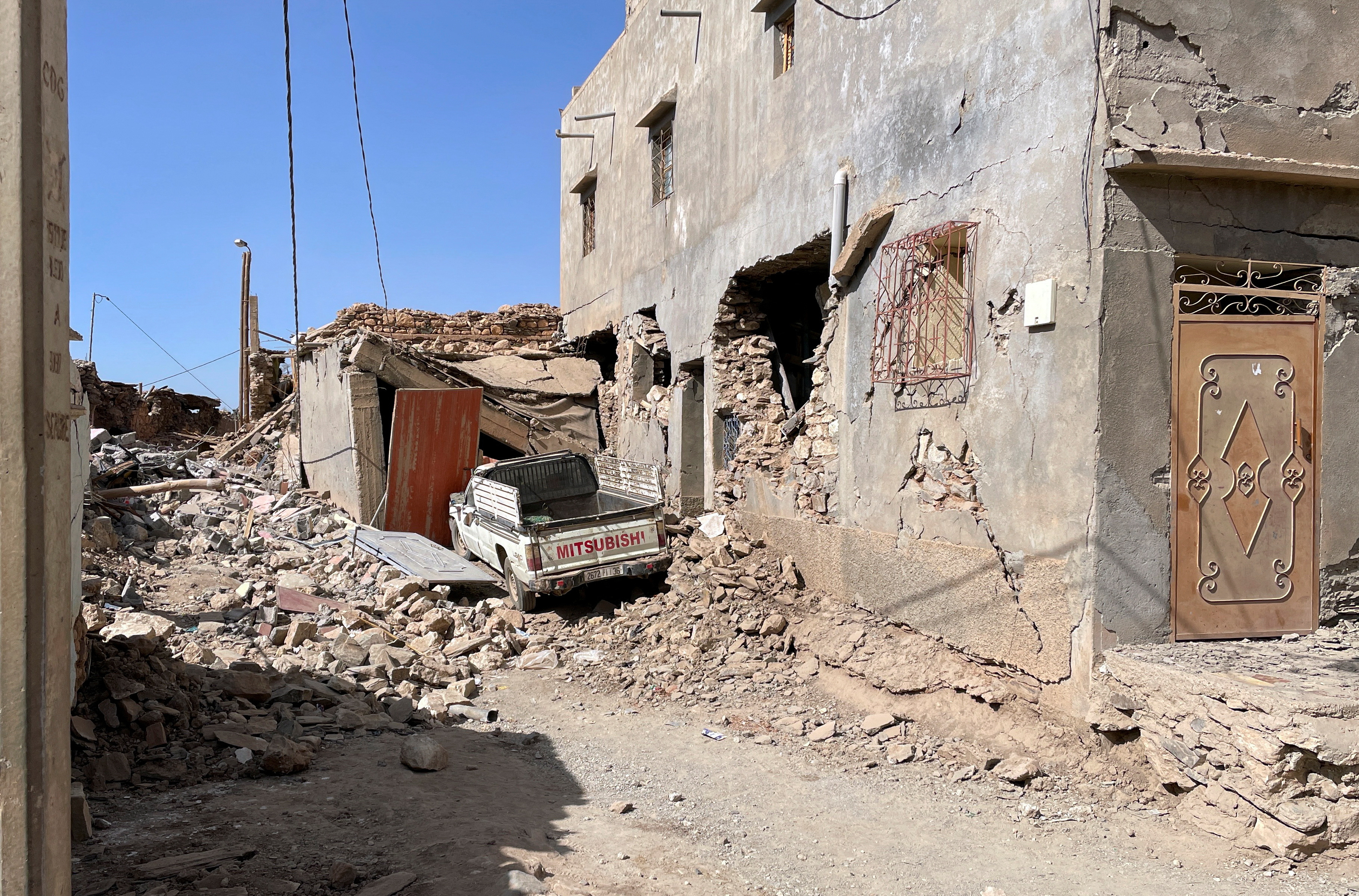 A view shows the damage in Tafeghaghte, a remote village of the High Atlas mountains, following a powerful earthquake in Morocco, September 10, 2023. REUTERS/Ahmed El Jechtimi