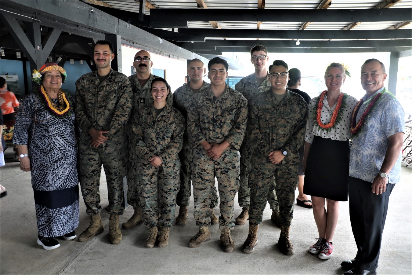 U.S. Congress members Uifa’atali Amata of American Samoa, Jim Moylan of Guam and Melanie Stansbury of New Mexico with U.S. military members.