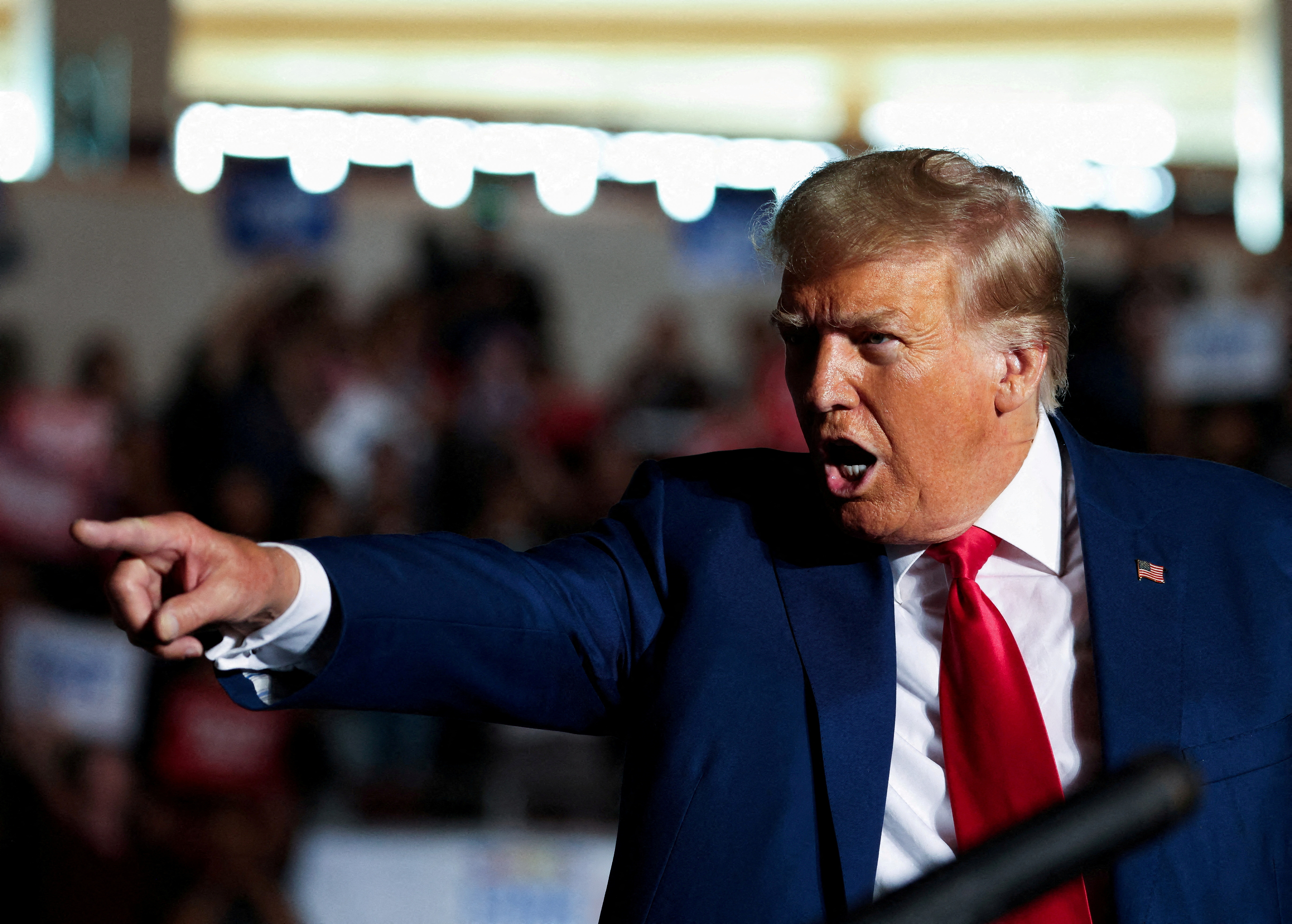 Former U.S. President and Republican presidential candidate Donald Trump speaks during a campaign rally in Erie, Pennsylvania, U.S., July 29, 2023. REUTERS/Lindsay DeDario/File Photo