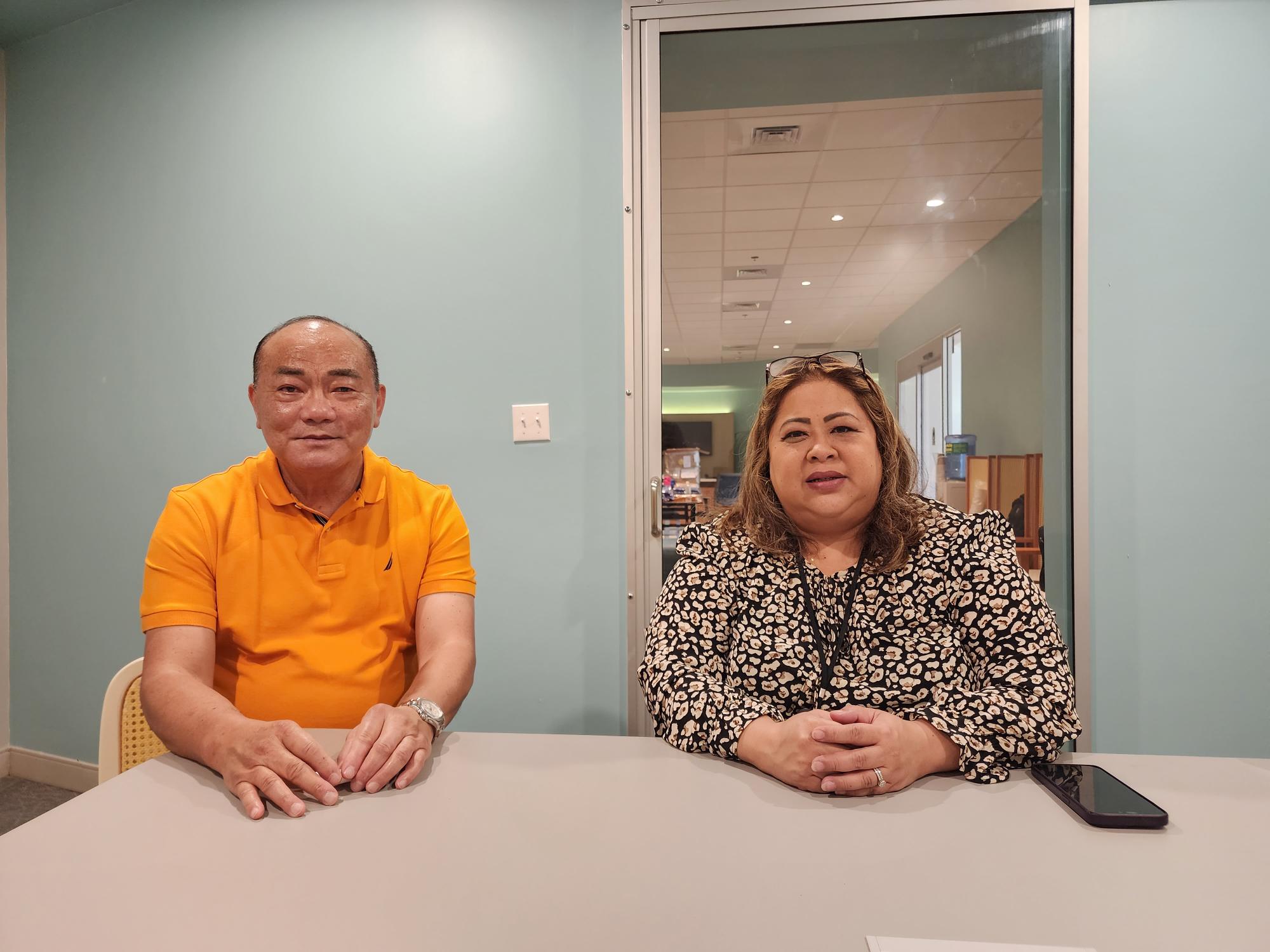 Pacific Power Association Executive Director Gordon Chang, left, and Commonwealth Utilities Corporation Acting Executive Director Betty Terlaje pose for a photo following a press conference on Friday at Crowne Plaza.   