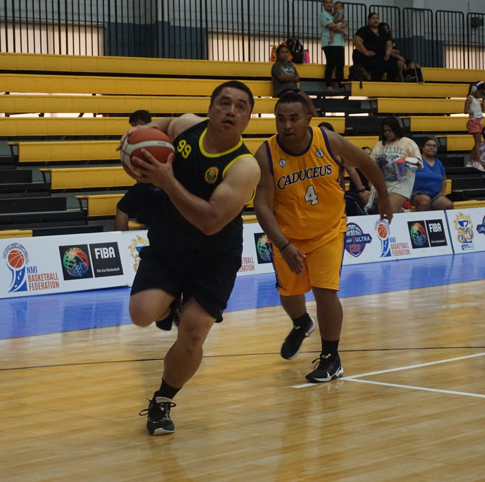 CPA's David Camacho protects the ball as he passes a defender during a 2023 R&J Wine and Liquor Inter-Government/Business League game on Saturday at the Ada gym.