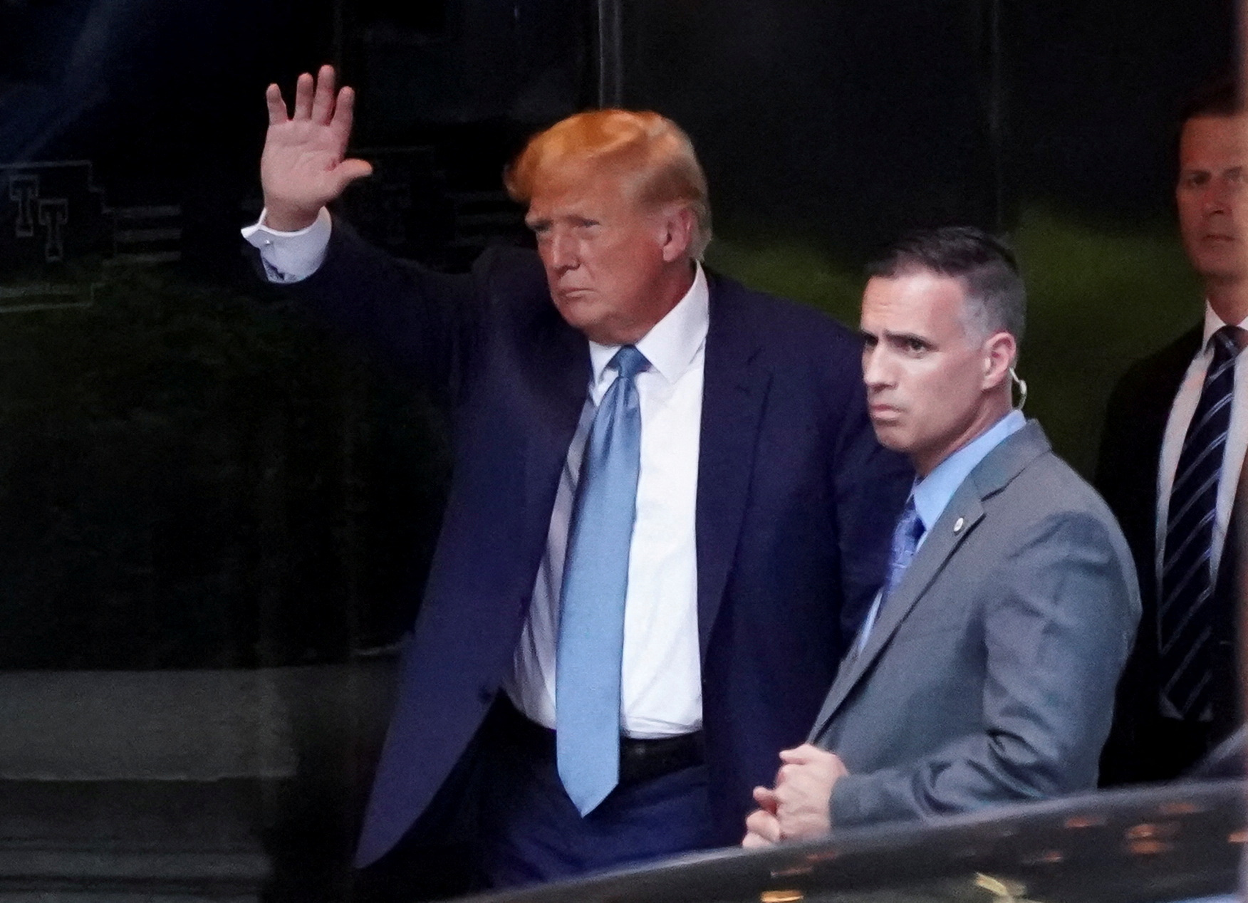 Former U.S. President Donald Trump arrives at Trump Tower after giving a deposition to New York Attorney General Letitia James who sued him and his Trump Organization, in New York City, U.S., April 13, 2023. REUTERS/Bing Guan/File Photo