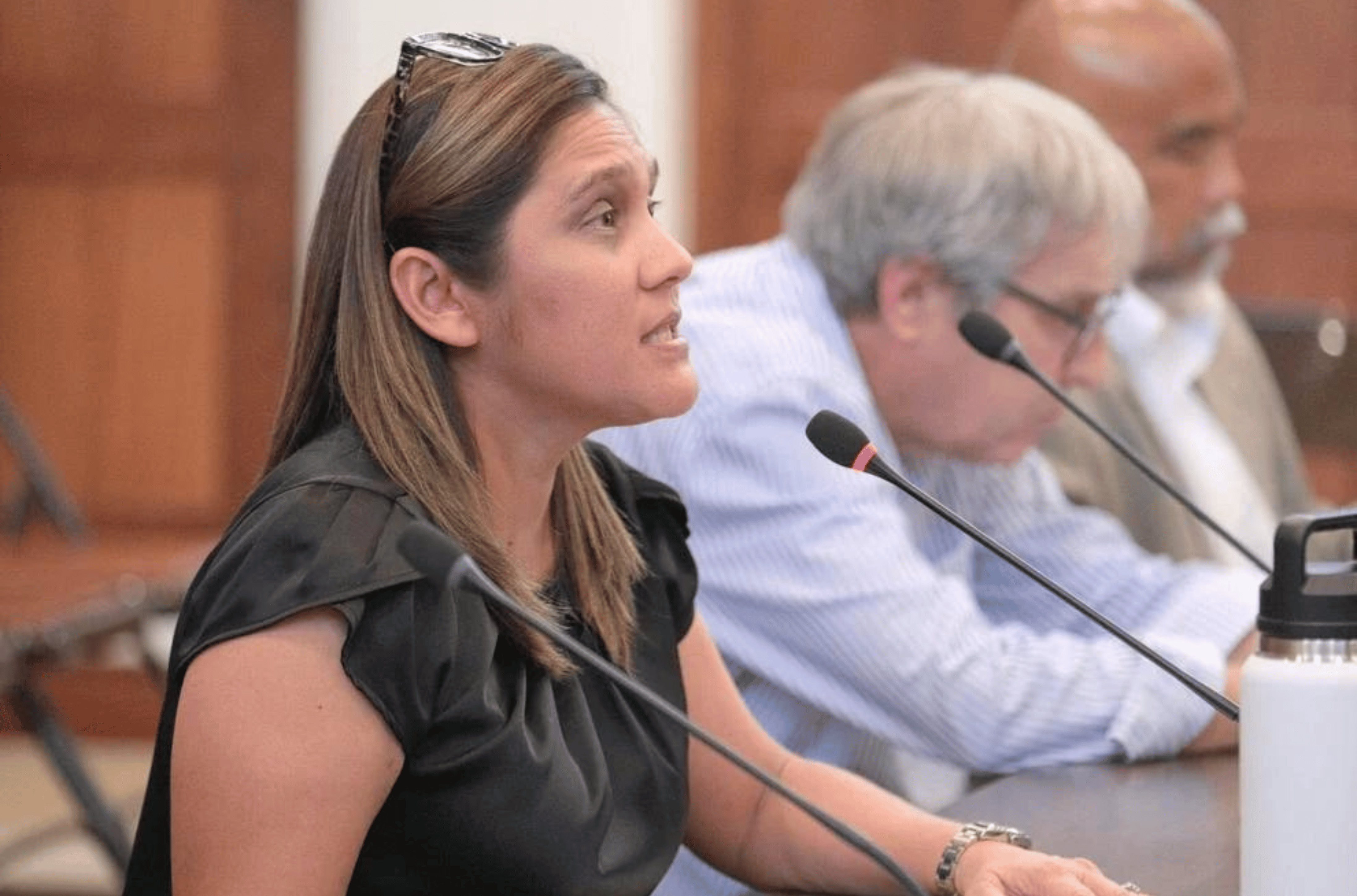Department of Integrated Services for Individuals with Disabilities Director Michelle Perez, left, testifies during a public hearing Tuesday, May 2, 2023, at the Guam Congress Building in Hagåtña.