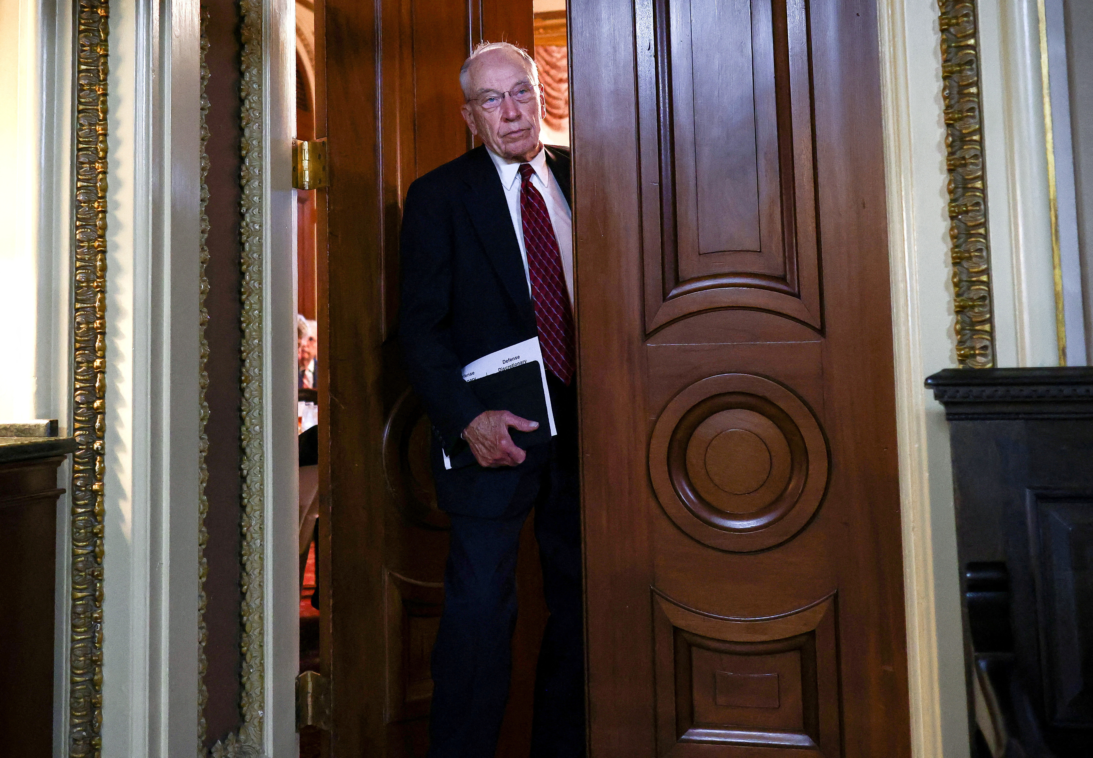 U.S. Senator Chuck Grassley (R-IA) leaves a Republican luncheon at the U.S. Capitol in Washington, U.S., June 1, 2023. REUTERS/Evelyn HocksteinFile photo