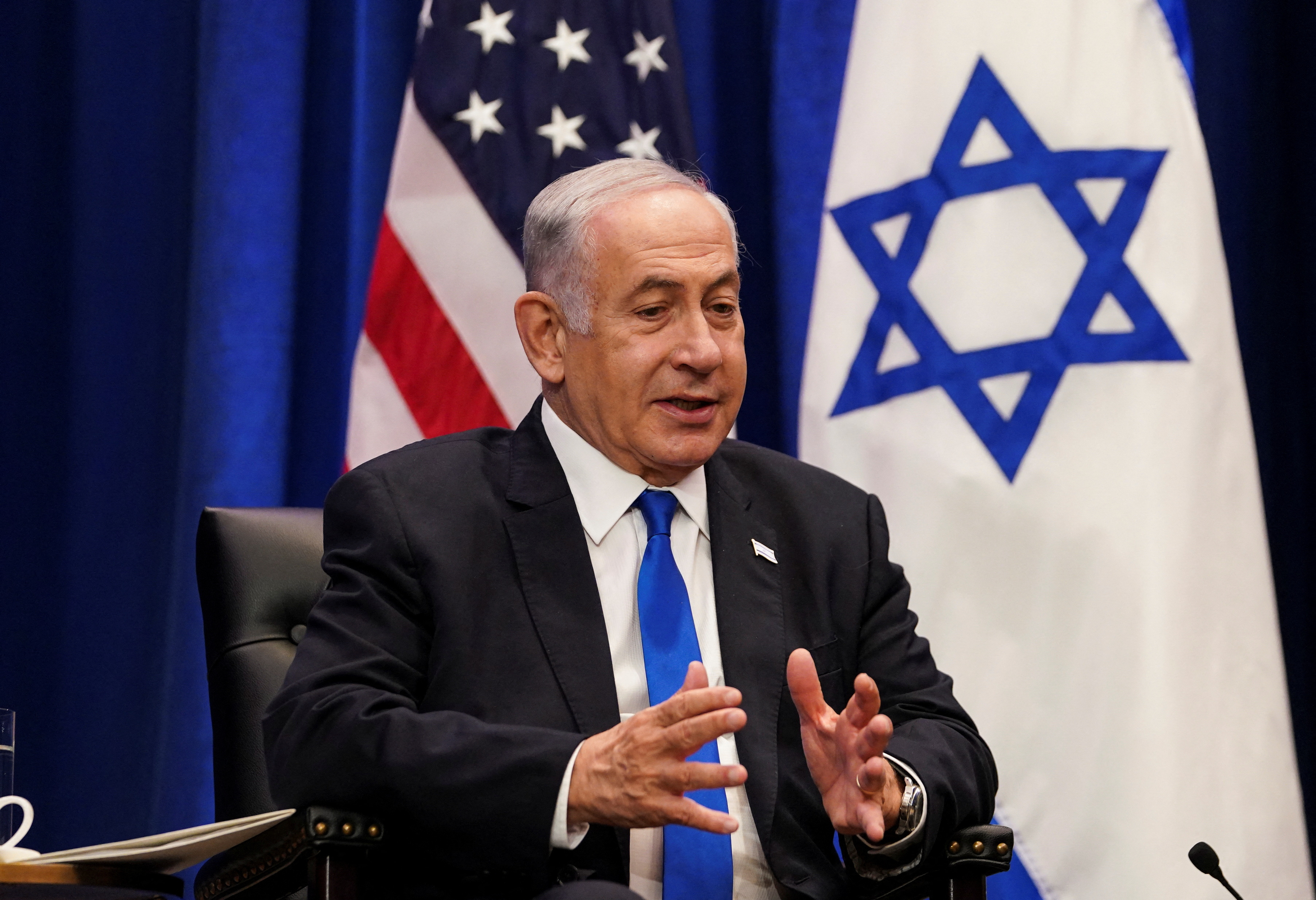 Israeli Prime Minister Benjamin Netanyahu participates in a bilateral meeting with U.S. President Joe Biden on the sidelines of the 78th U.N. General Assembly in New York City, September 20, 2023. 