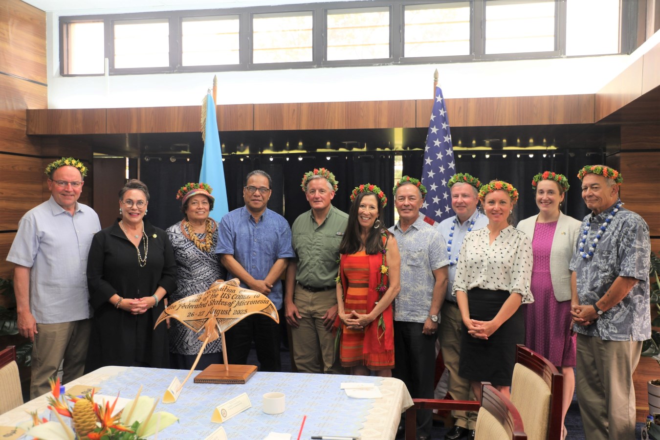 The visiting U.S. lawmakers pose for a photo with FSM President Wesley W. Simina.