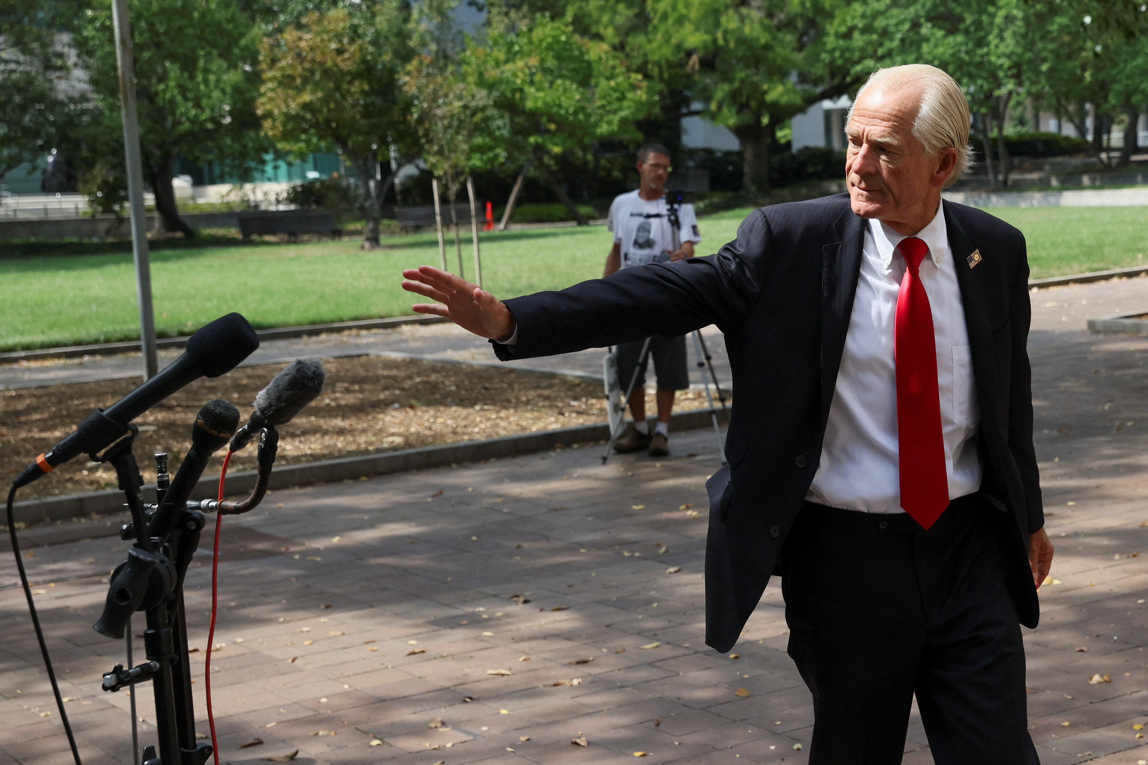 Peter Navarro, adviser to former U.S. President Donald Trump, returns from a break during his trial on contempt of Congress charges for refusing to cooperate with the House of Representatives committee investigating the January 6, 2021 attack on the Capitol, at U.S. District Court in Washington, U.S., September 7, 2023. REUTERS/Leah Millis