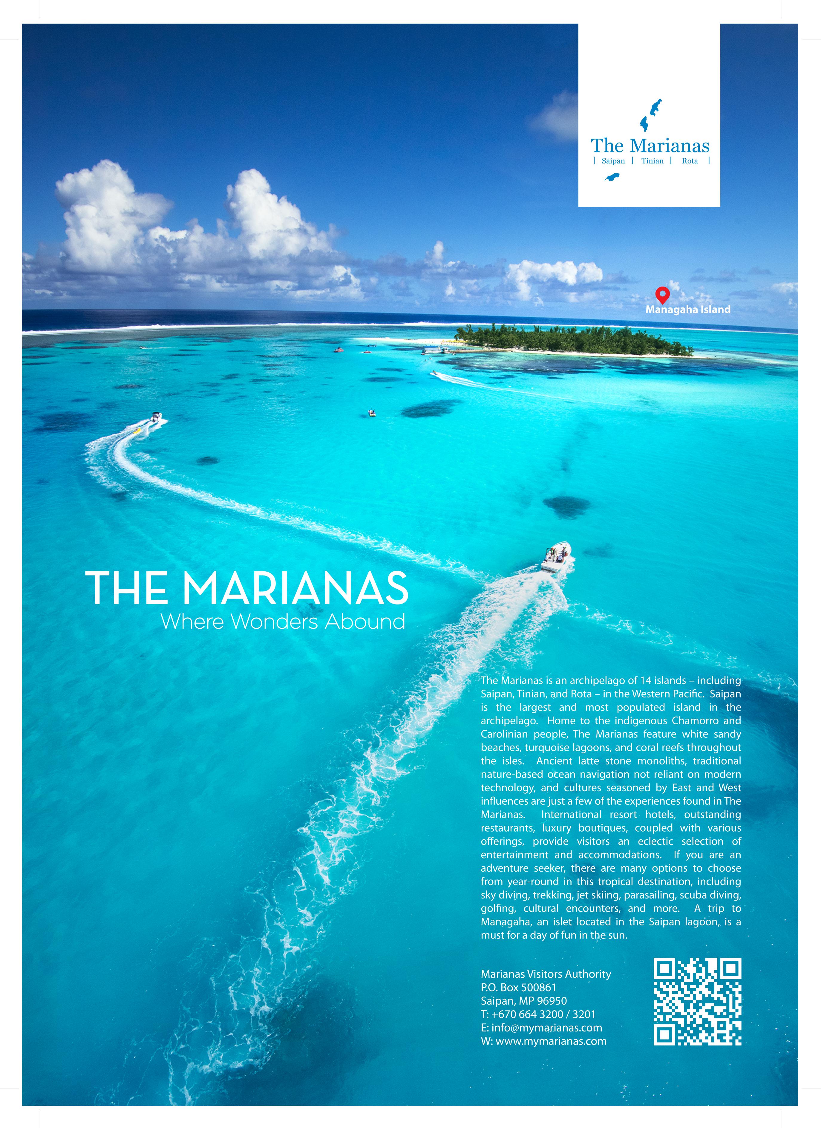 The Marianas will be featured in three full-page ads of the print and digital copies of National Geographic Traveller (UK) magazine in October-December 2023.  The ads, separately featuring Saipan, Tinian, and Rota, target both Europe and the global FIT traveler.