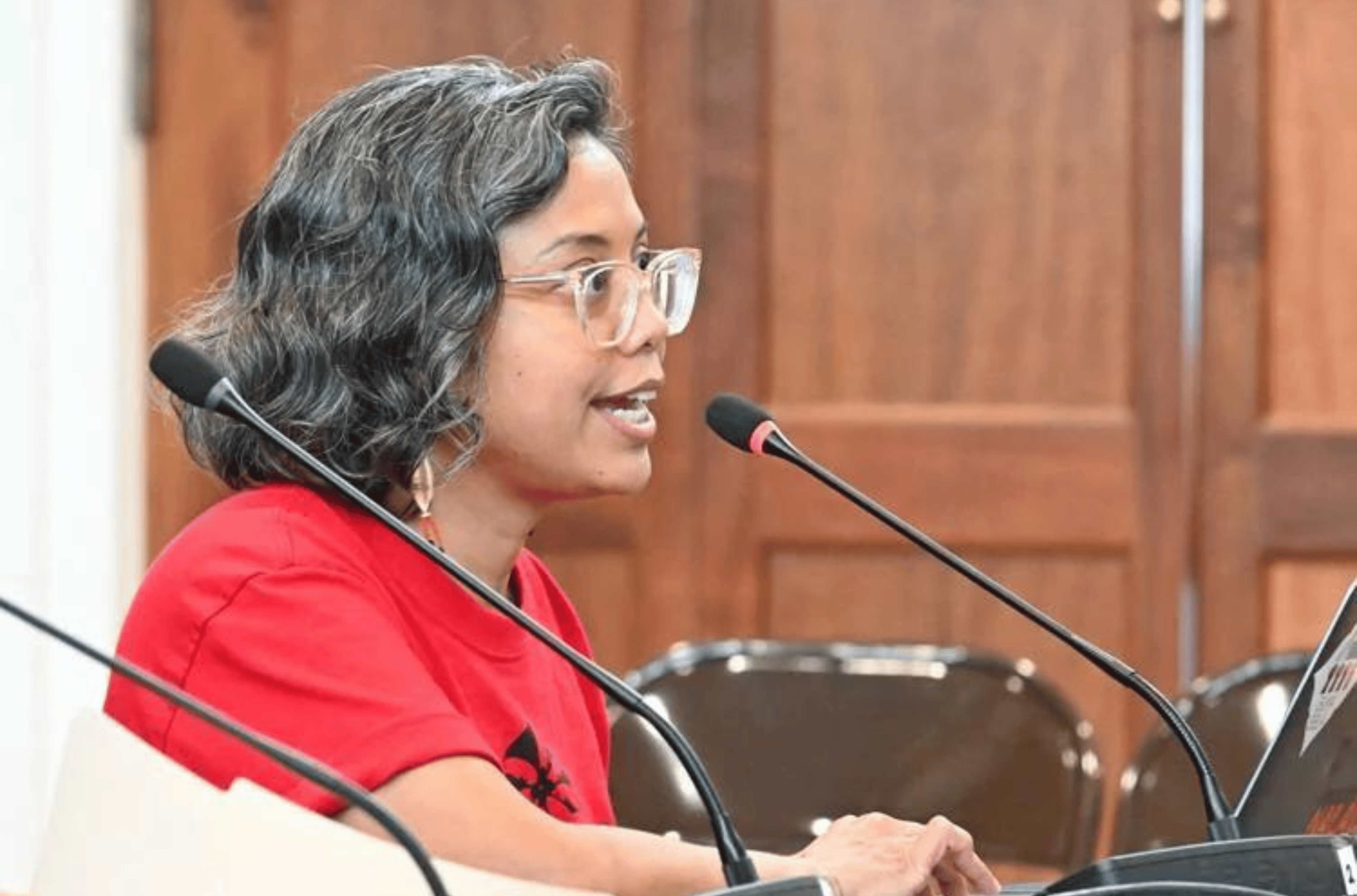 Monaeka Flores testifies Wednesday, Sept. 13, 2023, at the Guam Congress Building in Hagåtña. 