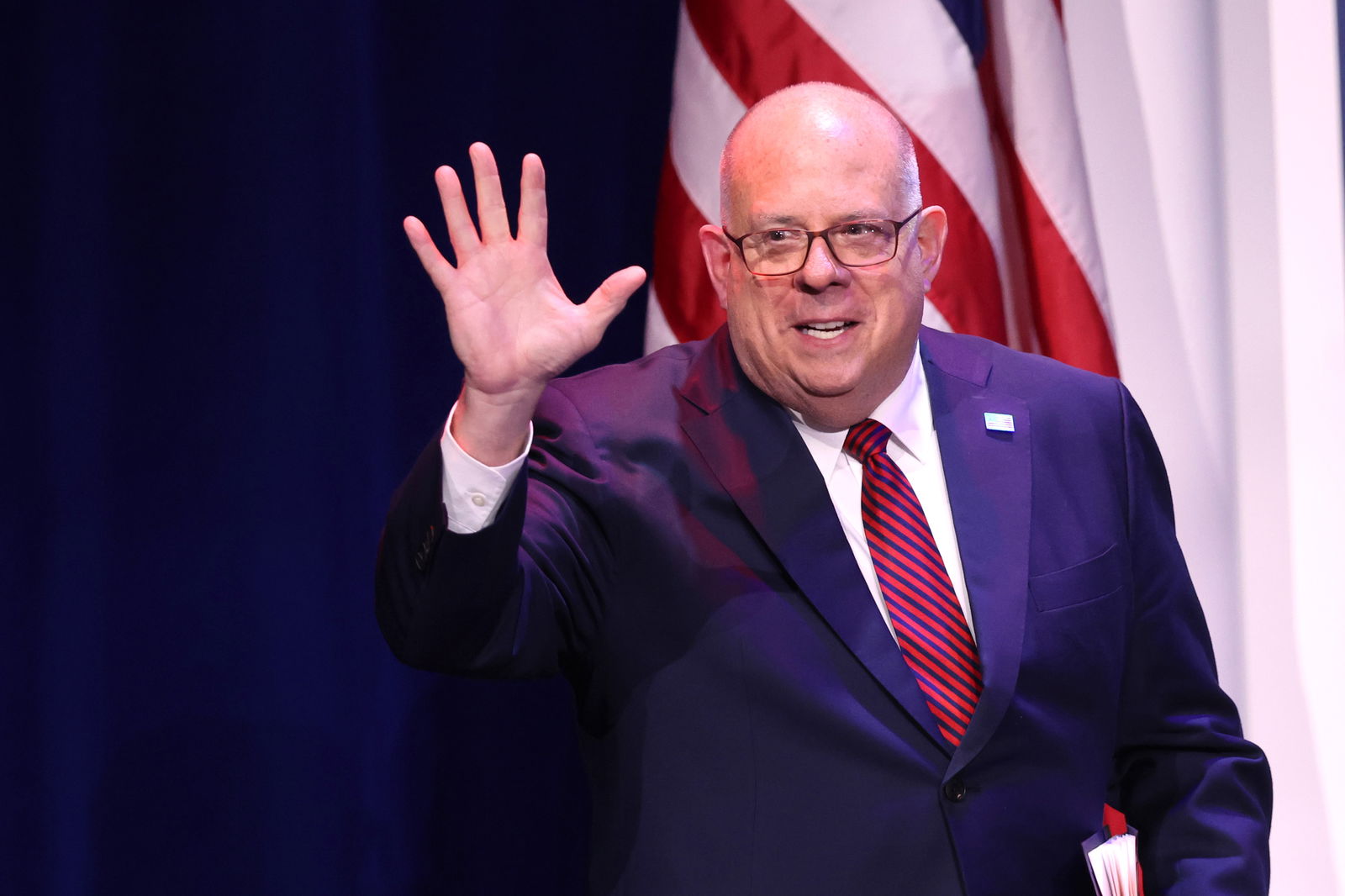 Maryland Gov. Larry Hogan speaks to guests at the Republican Jewish Coalition Annual Leadership Meeting on Nov. 18, 2022, in Las Vegas. (Scott Olson/Getty Images/TNS)