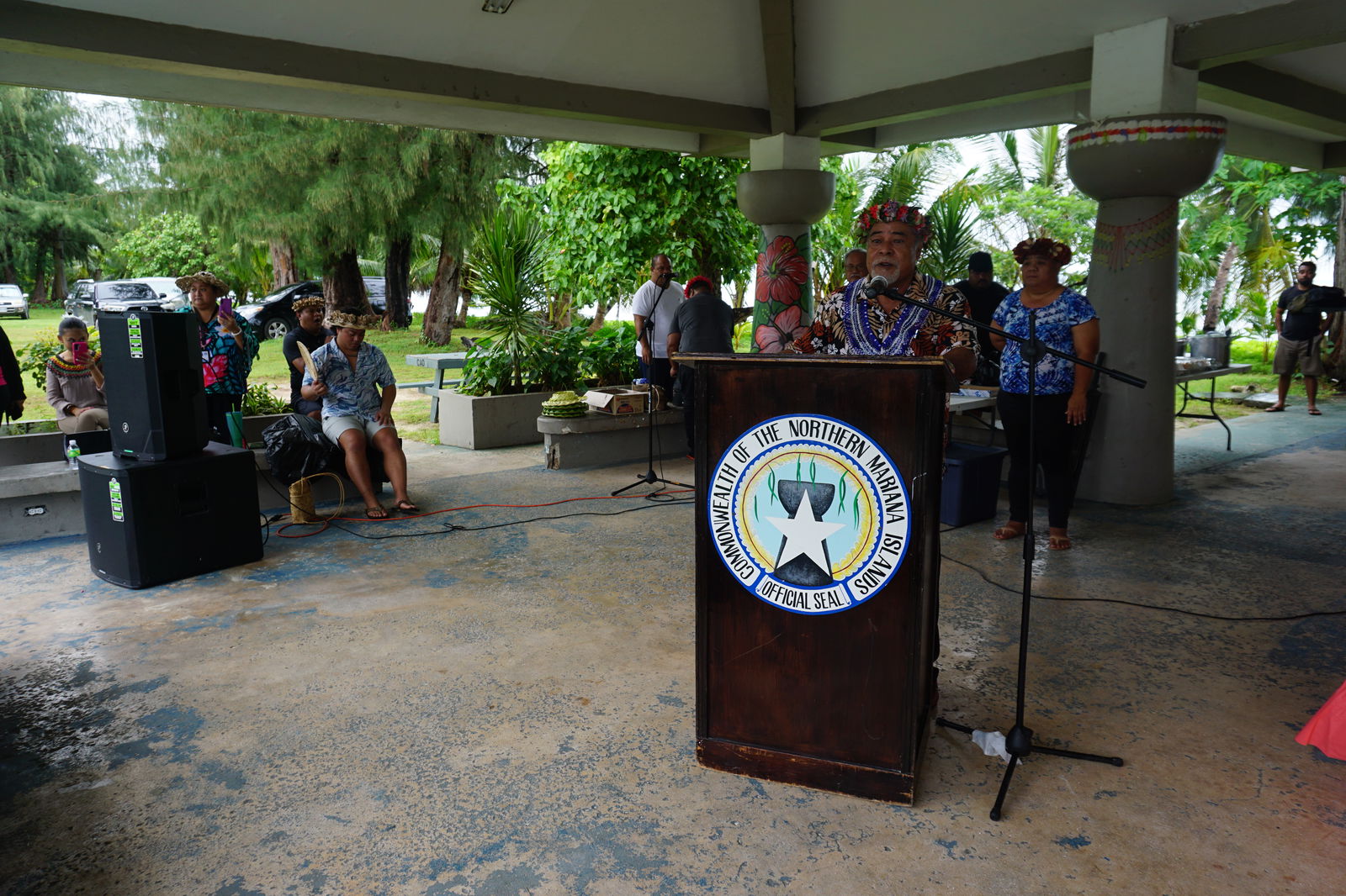 Felix Nogis, Carolinian Affairs Office executive assistant, addresses the crowd that witnessed the proclamation signing for Chamorro-Carolinian Cultural Heritage Month.