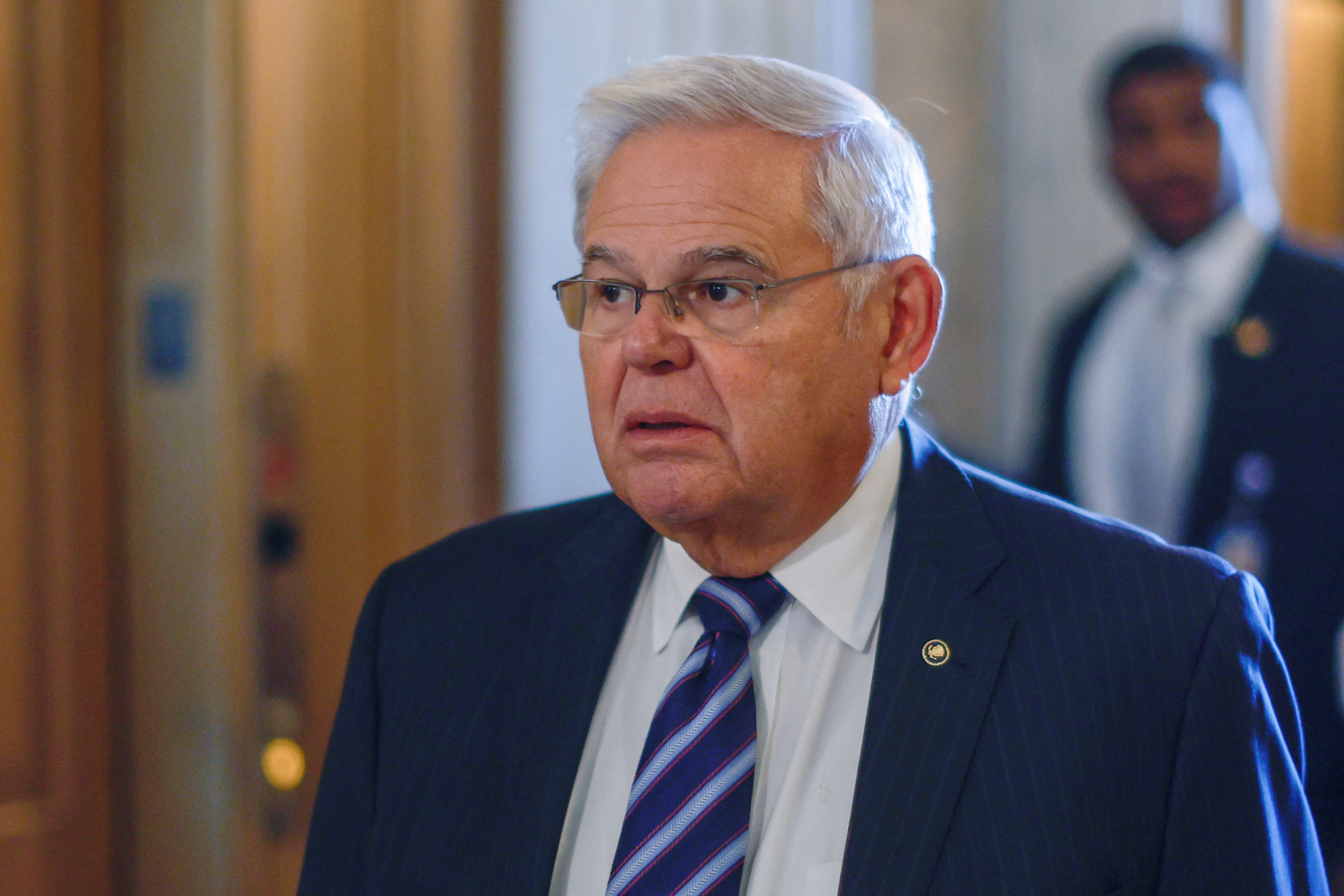 U.S. Senator Robert Menedez (D-NJ) walks to the Senate floor for a procedural vote at the U.S. Capitol in Washington, U.S. September 20, 2023. 