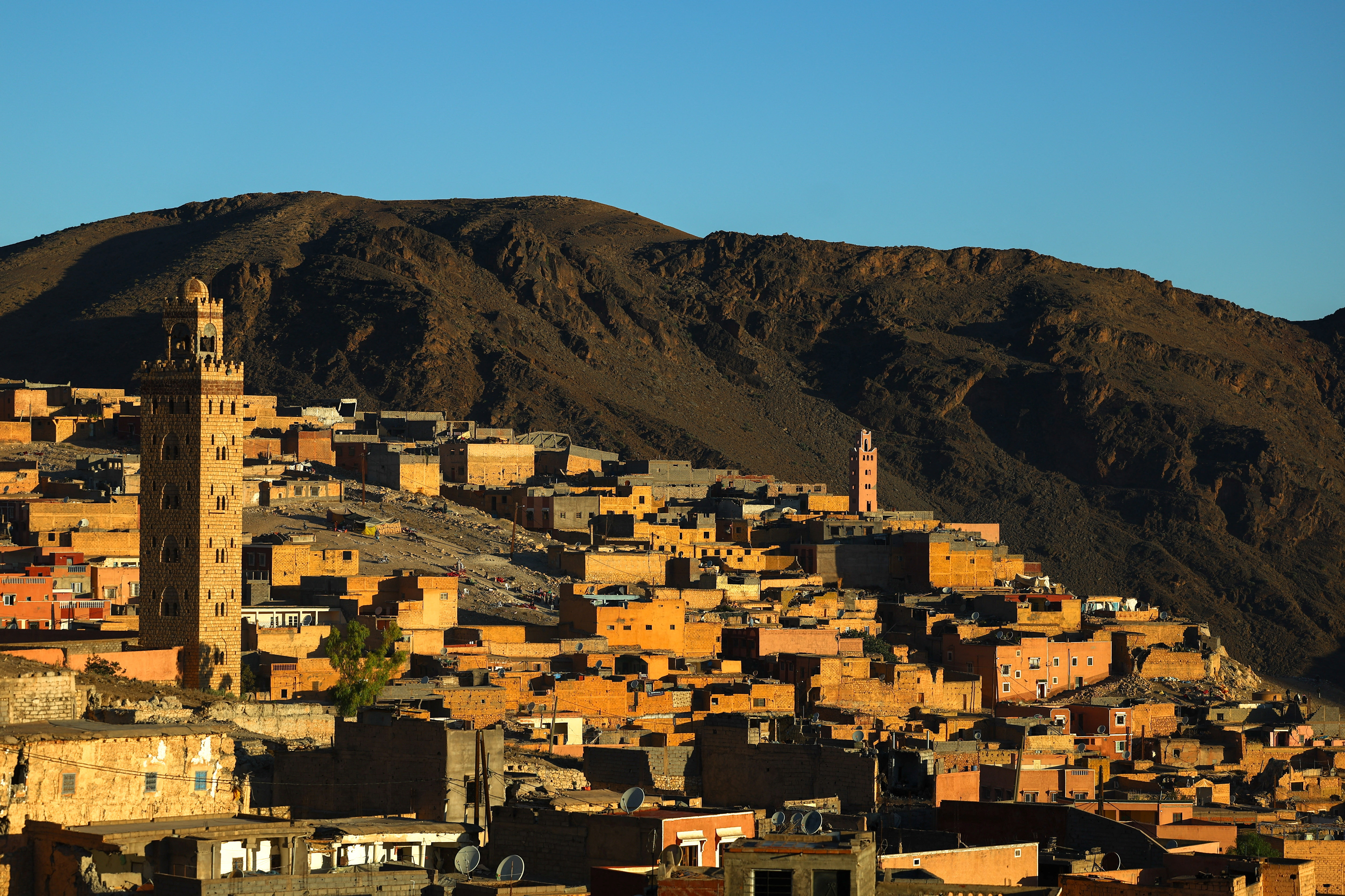 A view shows damaged buildings in the aftermath of a deadly earthquake in Moulay Brahim, Morocco, September 10, 2023. REUTERS/Hannah McKay