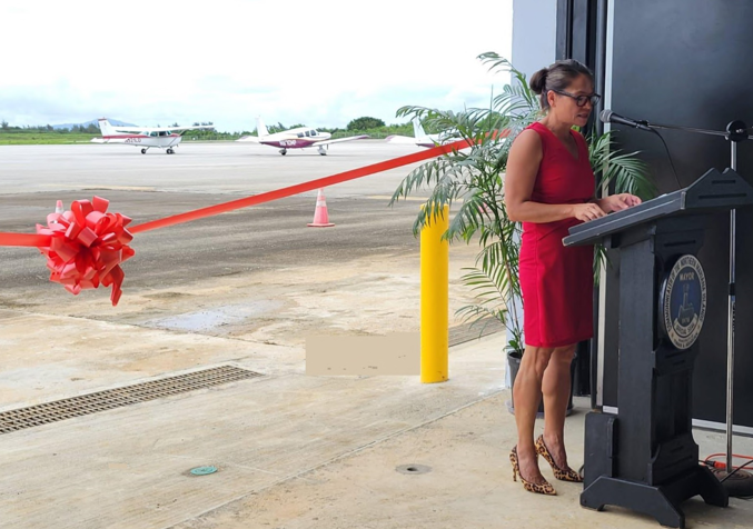 Commonwealth Ports Authority Board Chair Kimberly King-Hinds delivers her remarks.