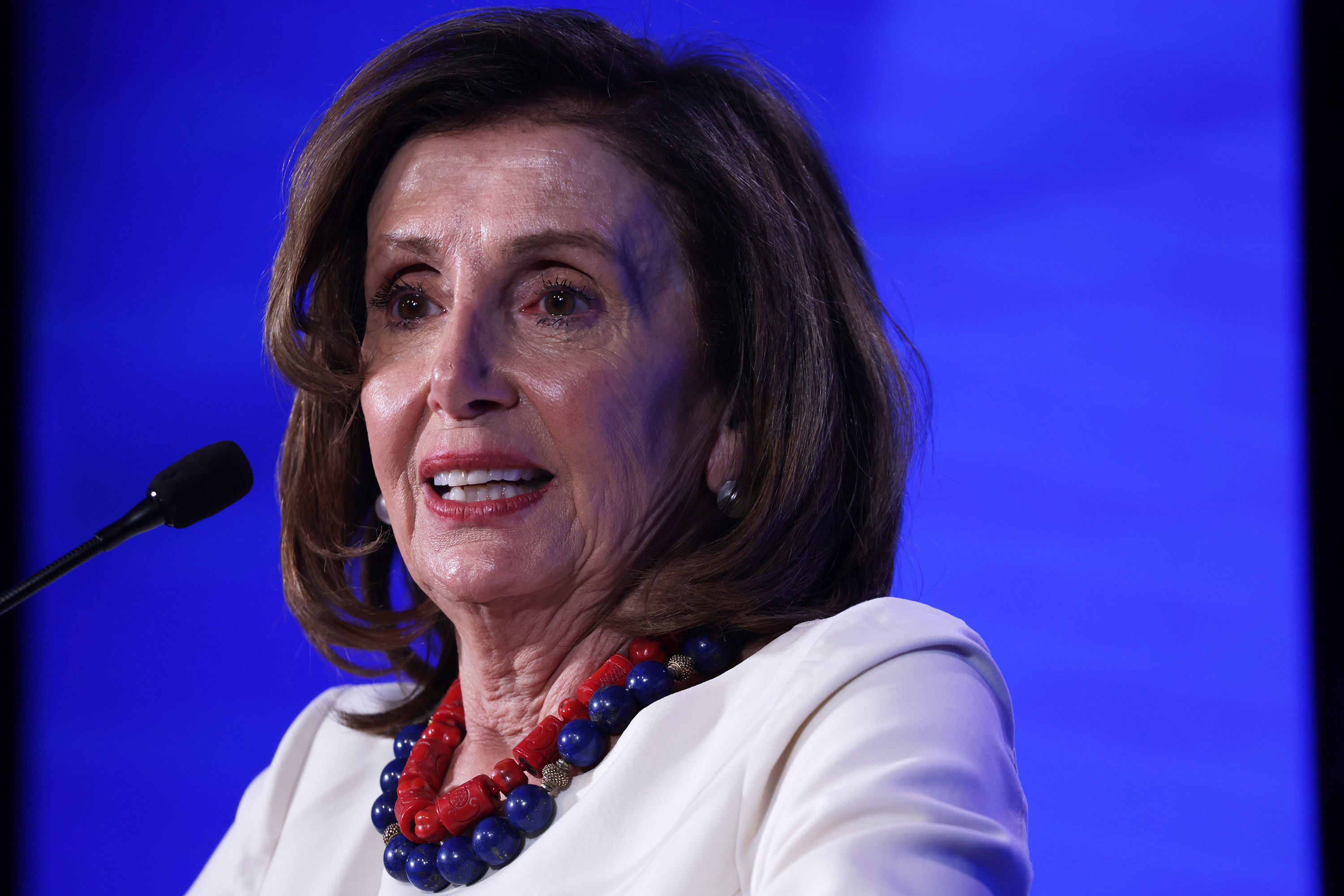 U.S. Speaker of the House Rep. Nancy Pelosi, D-Calif., speaks during the 90th Winter Meeting of USCM on Jan. 20, 2022 in Washington, D.C. (Alex Wong/Getty Images/TNS)