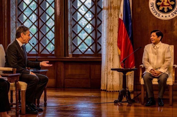 U.S. Secretary of State Antony Blinken speaks during a meeting with Philippine President Ferdinand Marcos Jr. at the Malacanang Palace in Manila on Aug. 6, 2022. 