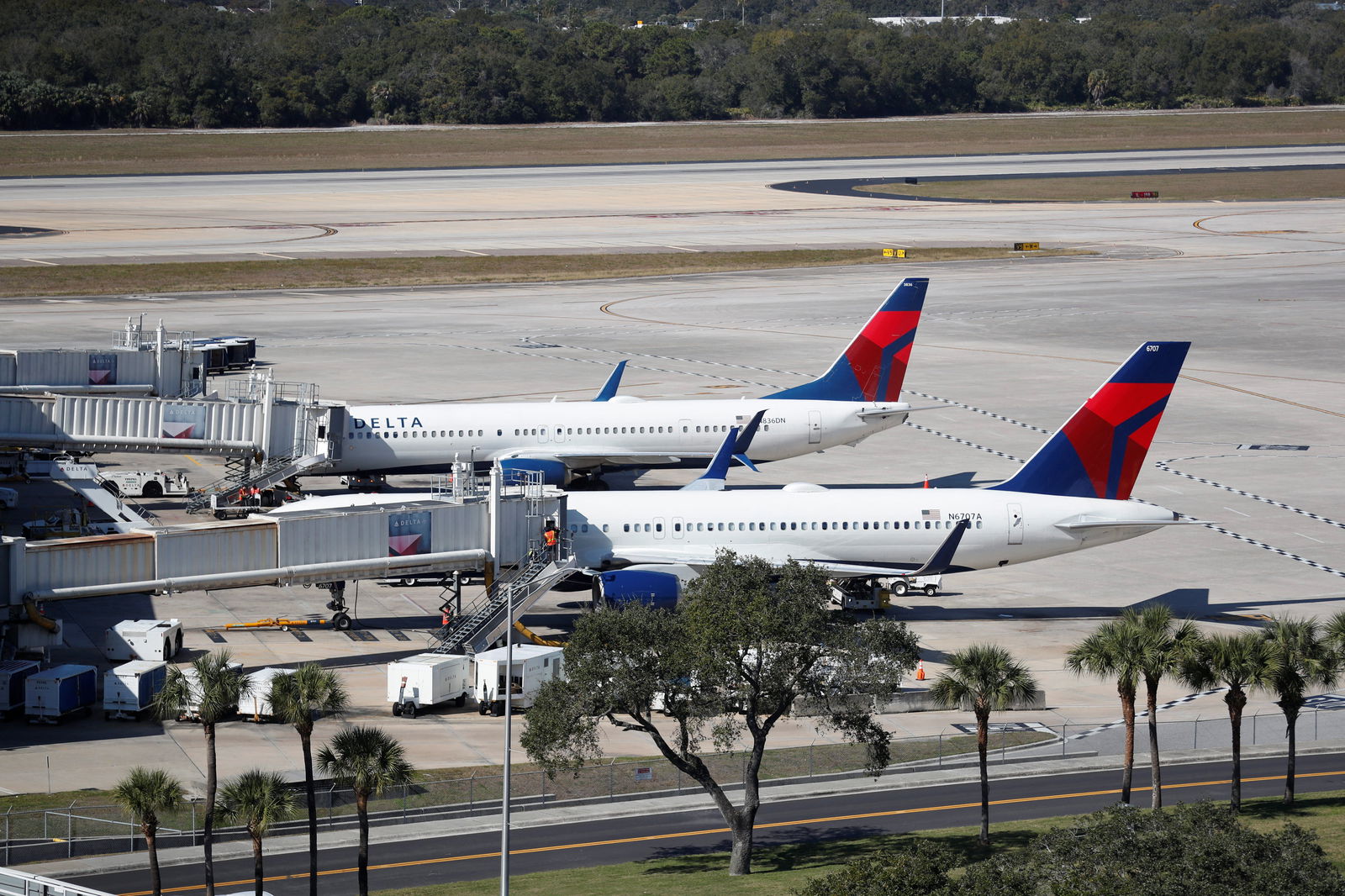 Delta airplanes are seen at the Tampa International Airport as airports around the country are awaiting for Verizon and AT&T to rollout their 5G technology, in Tampa, Florida, U.S., January 19, 2022. REUTERS/Octavio Jones