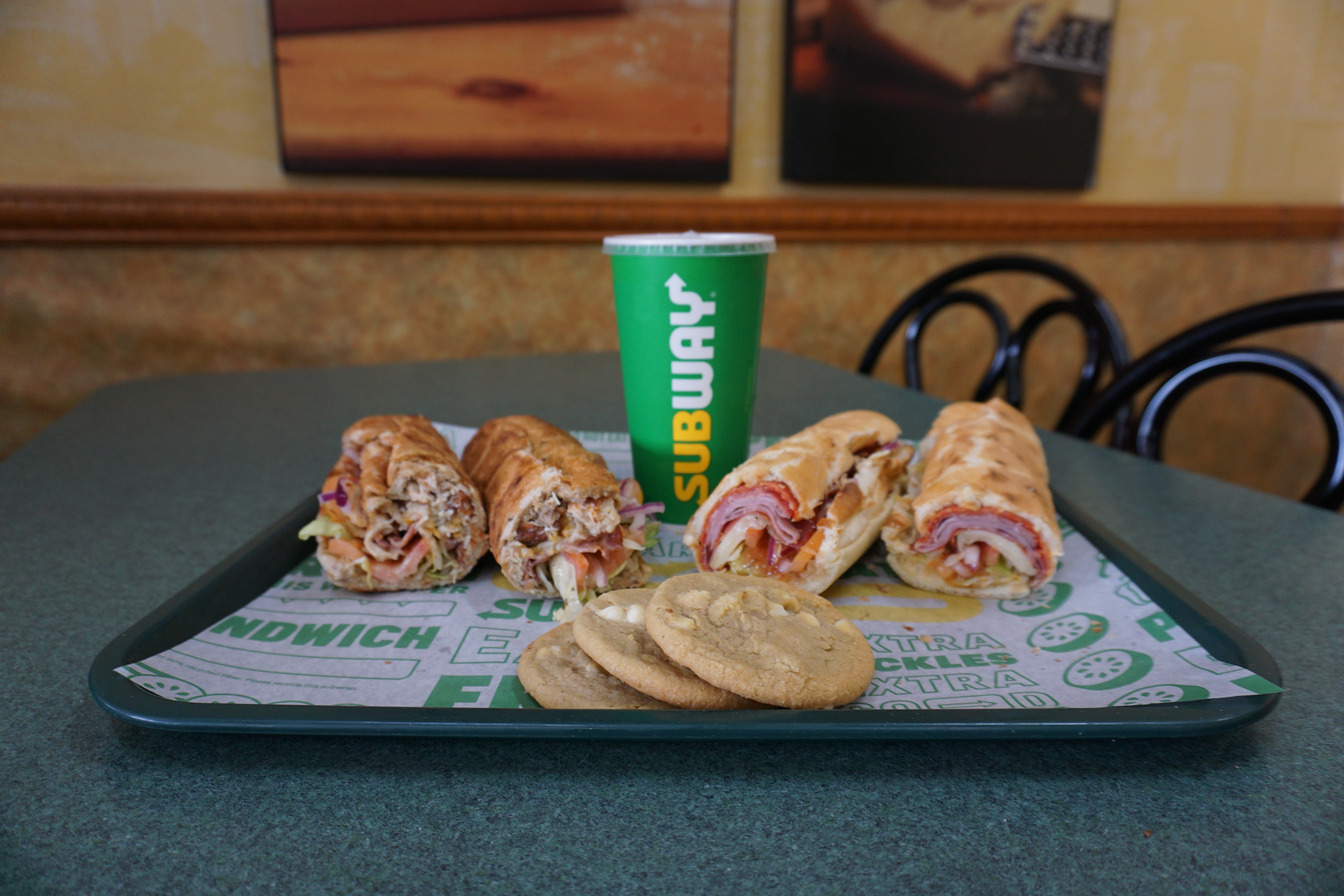 The #8 Great Garlic features rotisserie chicken and a garlic aioli. The #4 Supreme Meats features all kinds of Italian deli cuts and a wonderful MVP Vinaigrette.