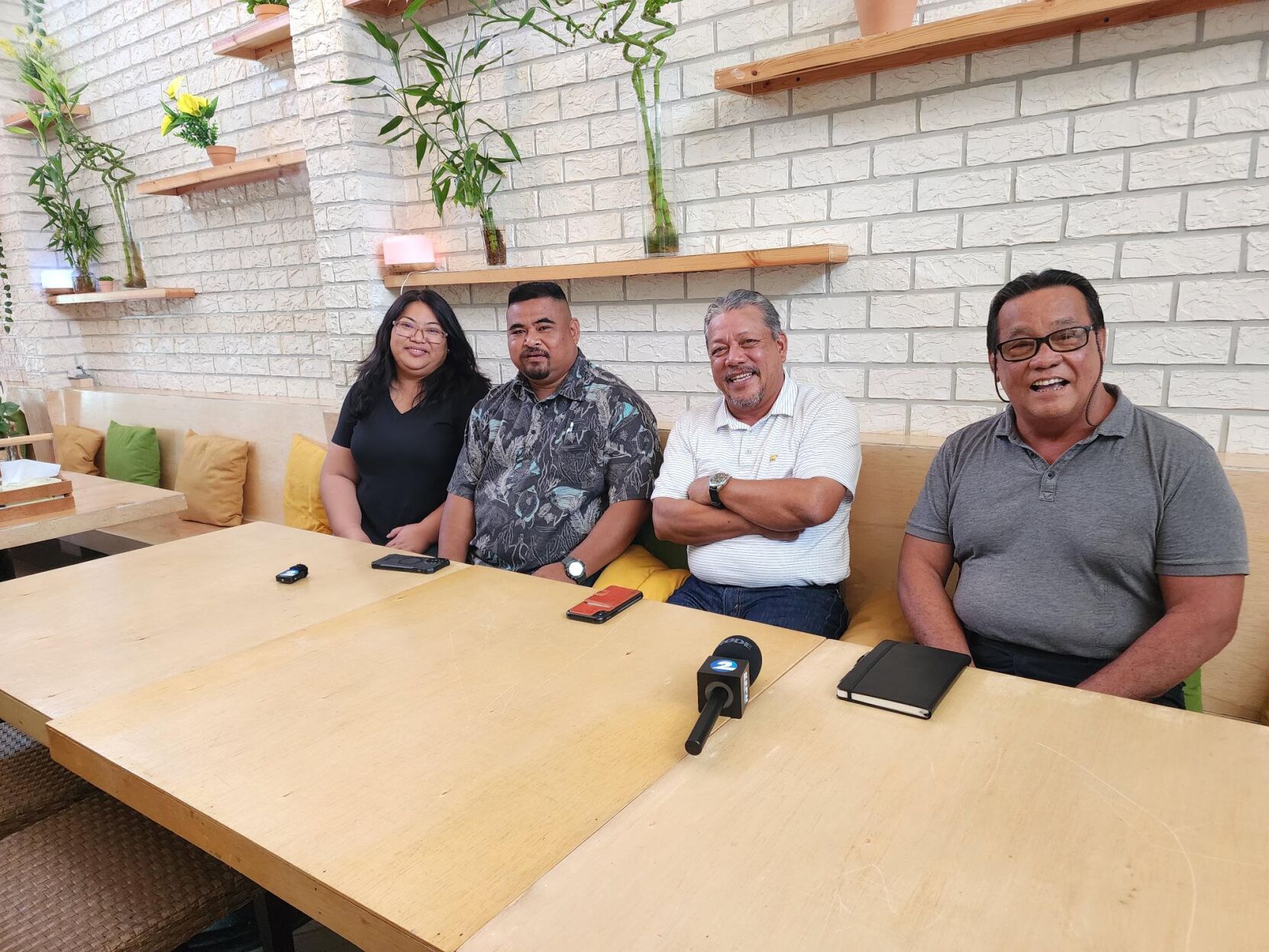 From left, Rota Mayor Aubry Hocog, Northern Islands Mayor Val Taisacan, Tinian Mayor Edwin Aldan and Saipan Mayor Ramon “RB” Camacho at the Sunny Side Café on Thursday morning.       