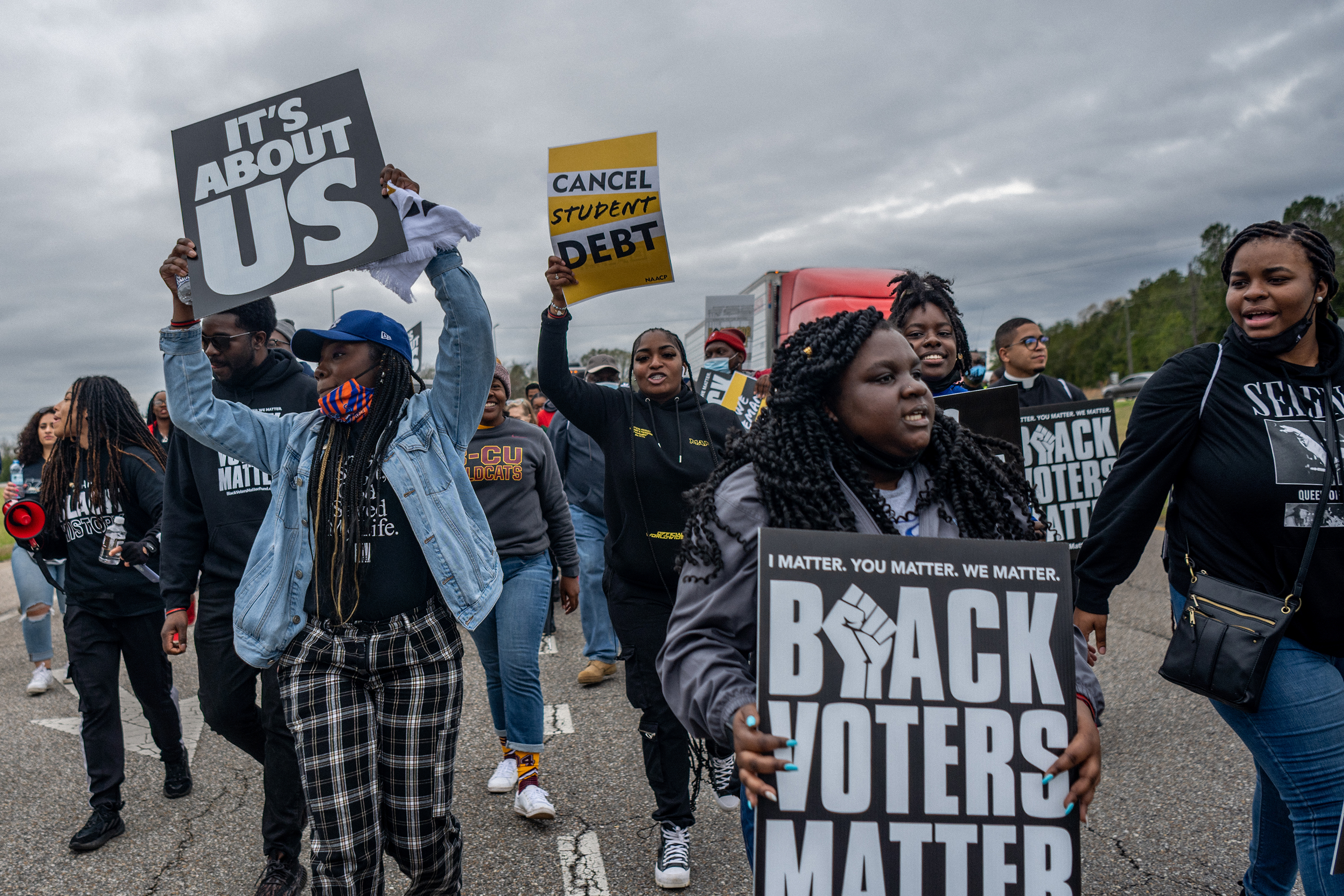 The three-judge panel ruled a special master will draw a map in time for the 2024 election with two Black districts instead of just one. In this photo, marchers chant during the Black Voters Matter's 57th Selma to Montgomery march on March 9, 2022, in Selma, Alabama. (Brandon Bell/Getty Images/TNS)