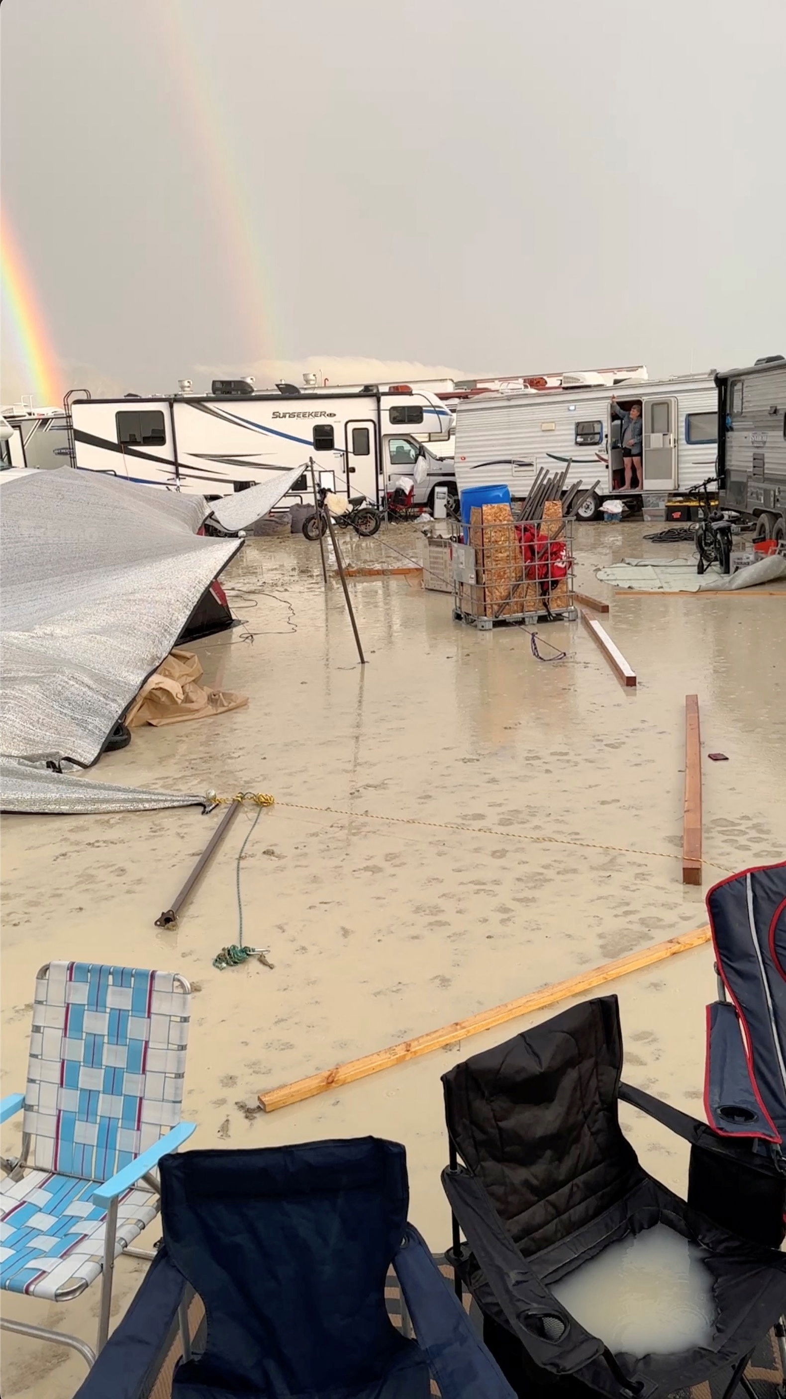The mud covers the ground at the site of the Burning Man festival in Black Rock, Nevada, U.S., September 1, 2023, in this screen grab obtained from a social media video. Paul Reder/via REUTERS