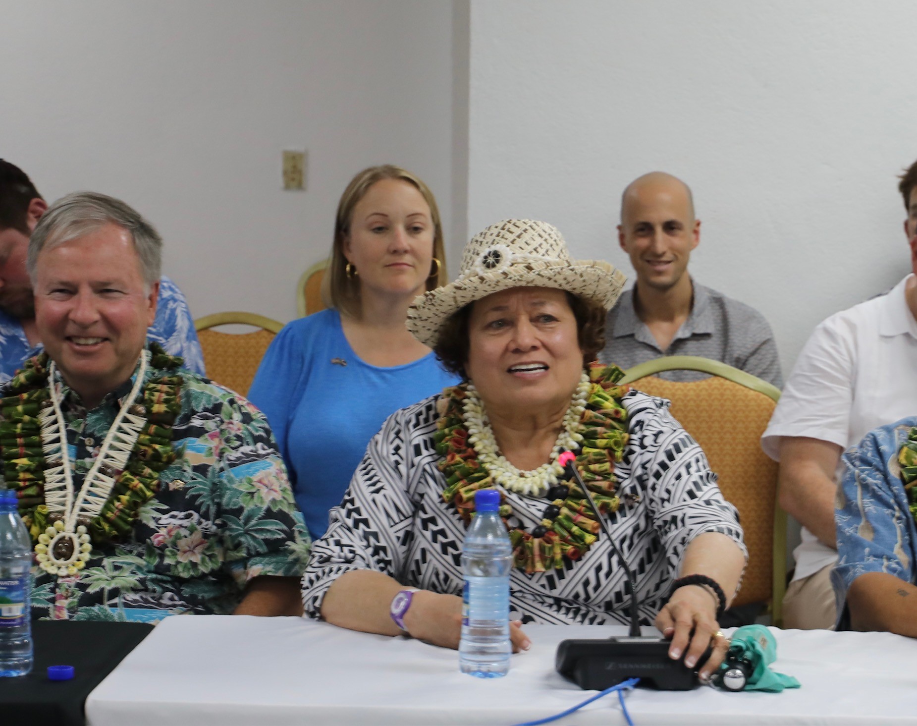 U.S. Congresswoman Uifa’atali Amata of American Samoa speaks during a meeting with Marshall Islands officials.